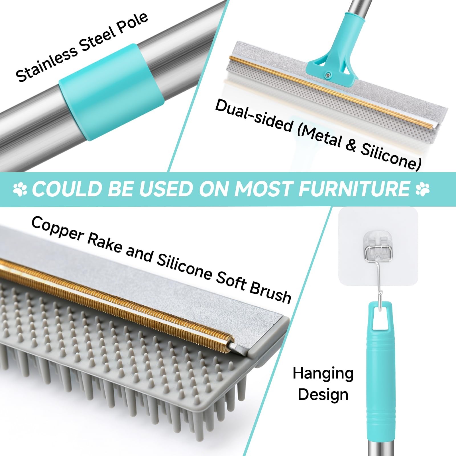 Carpet Rake for Pet Hair Removal Tool, Reusable Pet Hair Remover Broom, Dog&C…