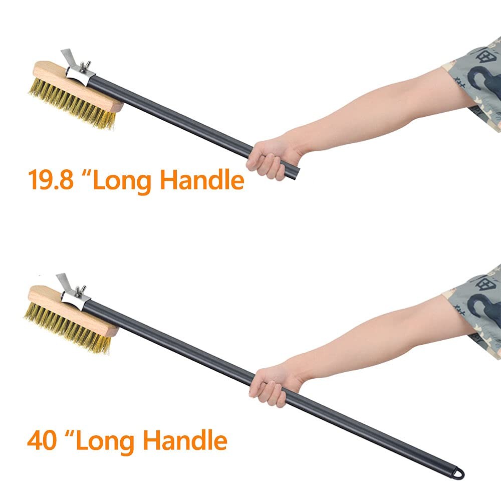 Brass Bristle Pizza Oven Brush With Scraper 40.5 Inch Stone Cleaner