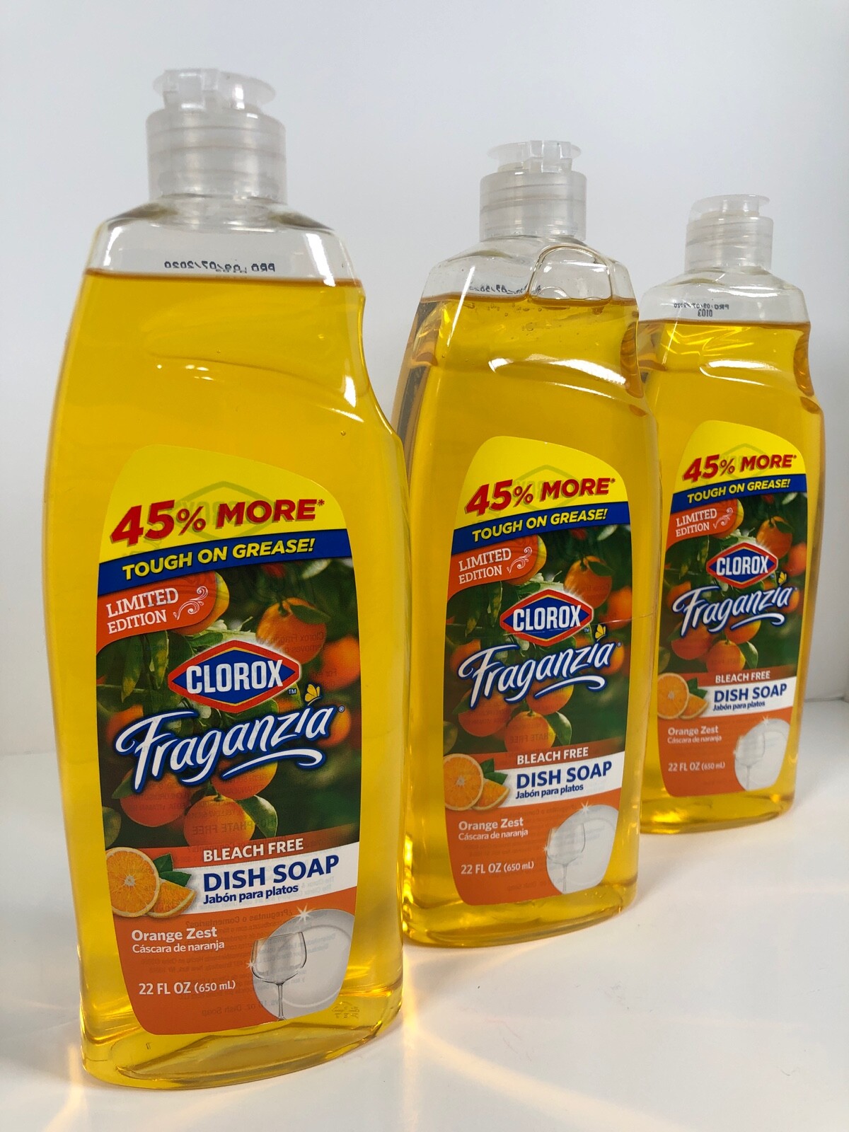 Three Bottles Clorox Fraganzia Orange Zest Dish Soap Vitamin B5 22 oz Each LE