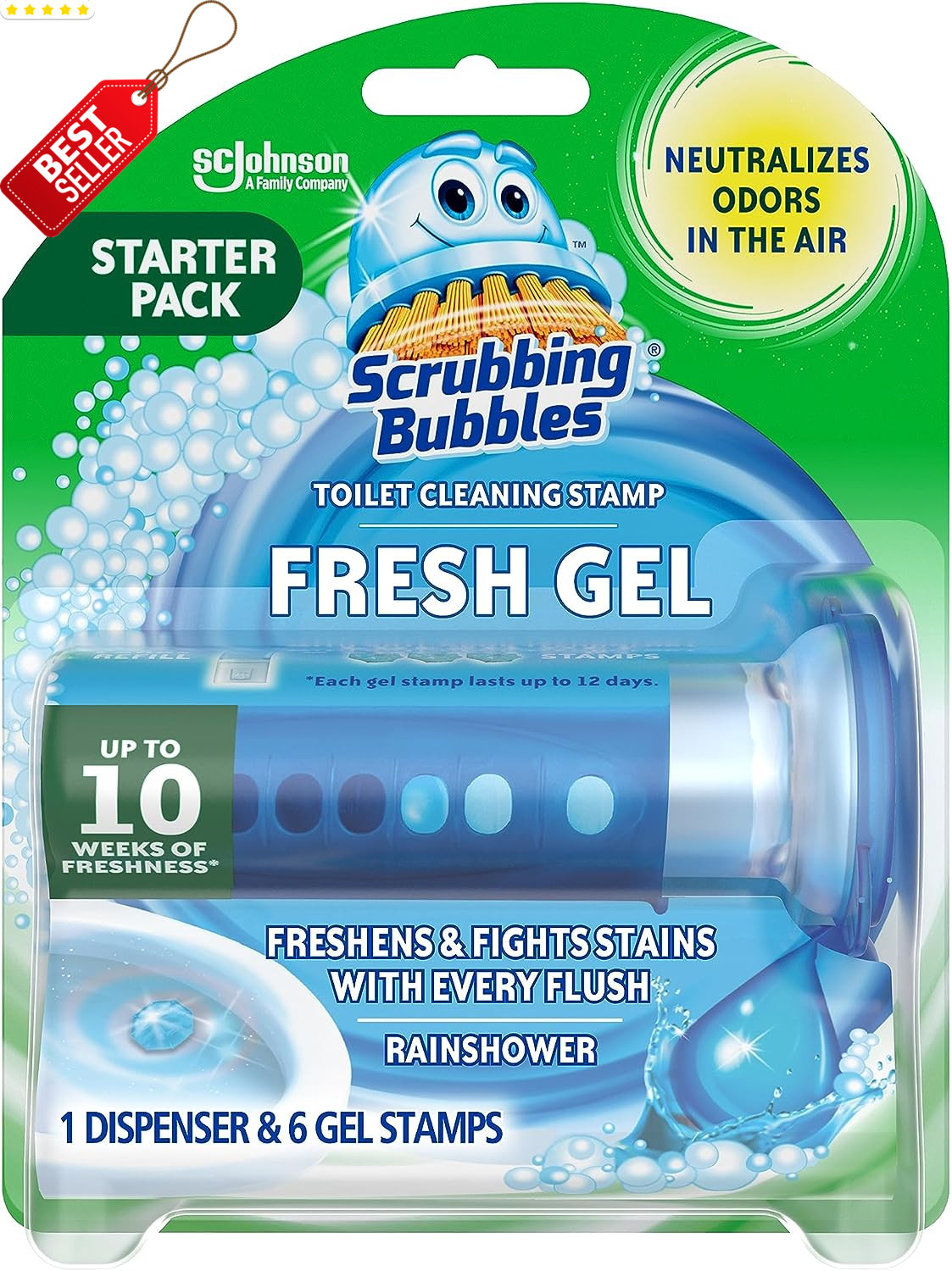 Fresh Gel Toilet Cleaning Stamps Rainshower Scent 6 Count with Dispenser – US