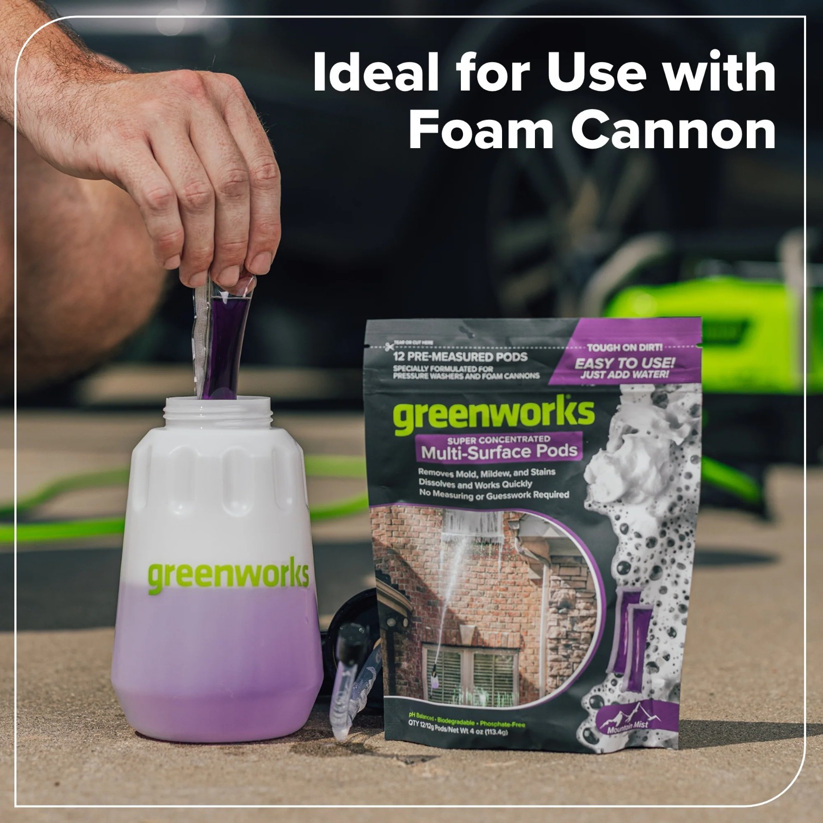 Greenworks Multi-Surface Pods for Car Wash, Patio, Driveway &Outdoor Cleaning