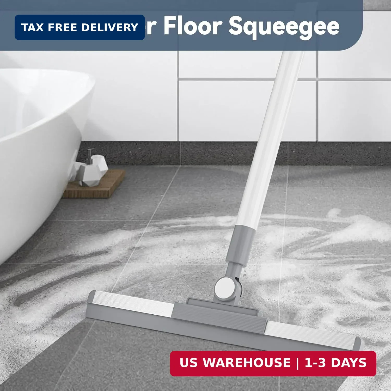 Floor Squeegee with 180° Rotating Head, Squeegee for Floor with 52” Long Handle
