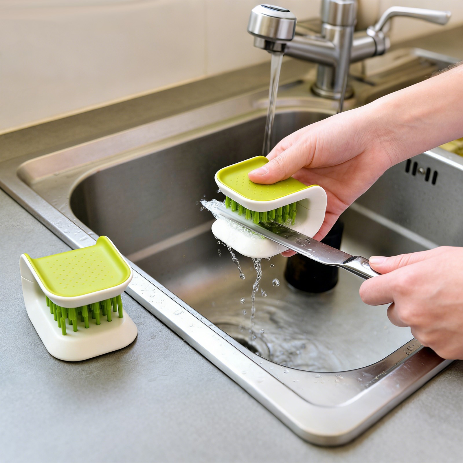 2PCS Blade Brush Knife Cleaner Cutlery Scrubber Non-Slip Kitchen Washing Tool US