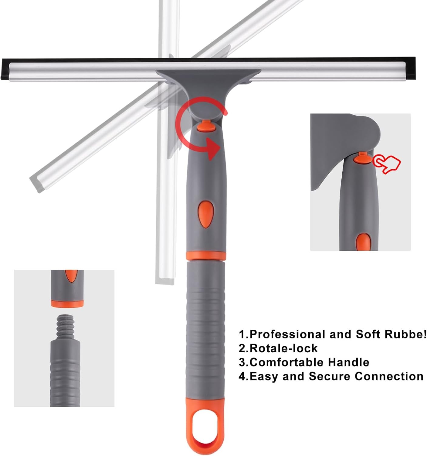 All Purpose 10 inch Shower Squeegee W/ 2pcs Rubber Wiper Blade Window Squeegee