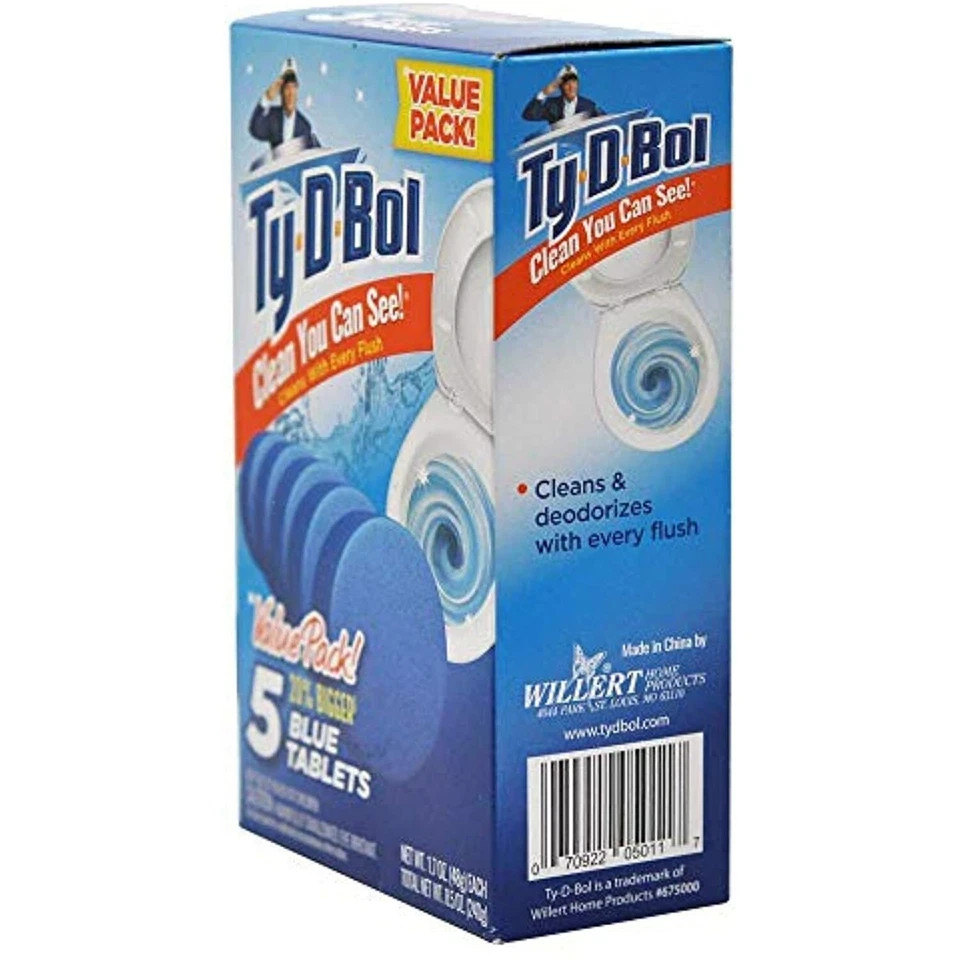 Ty-D-Bol Blue Tablets Value 5 Pack Automatic Toilet Bowl Cleaner Deodorizer Tabs