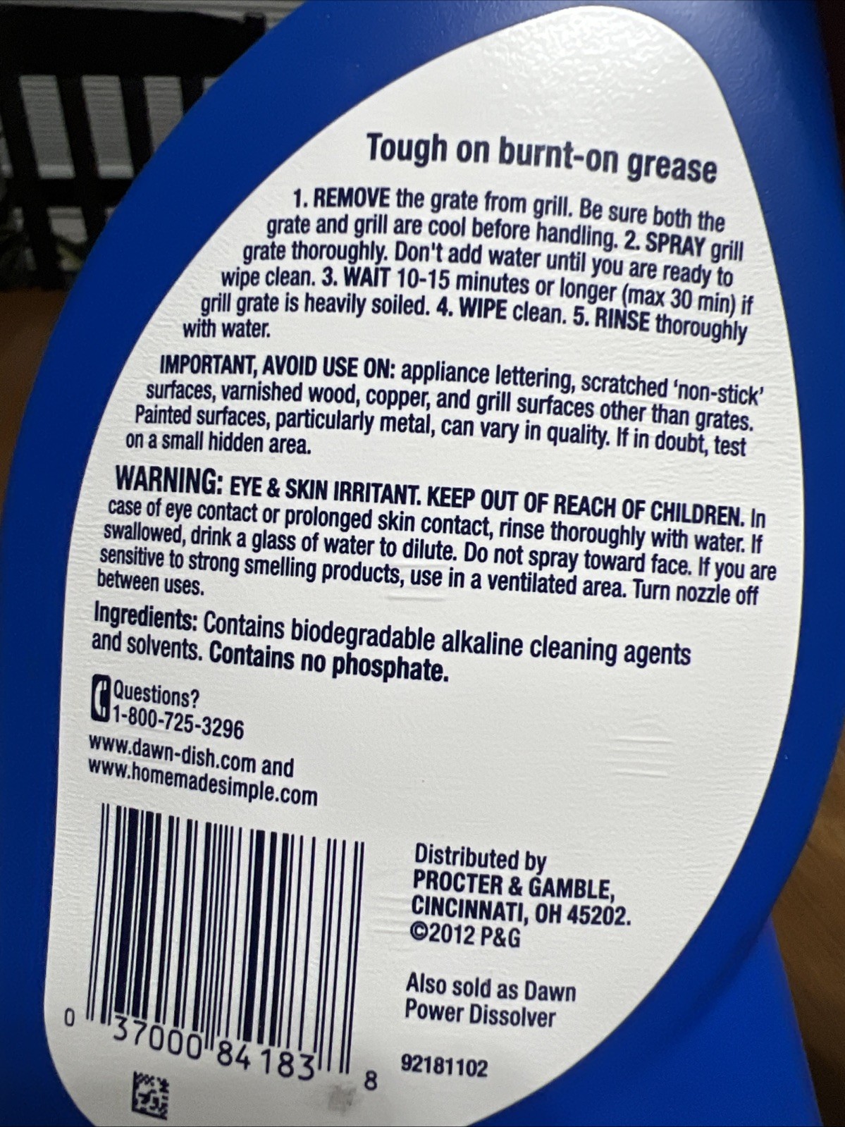 DAWN Grill Cleaner 12.8fl Oz Tough On Burnt On Grease – NEW