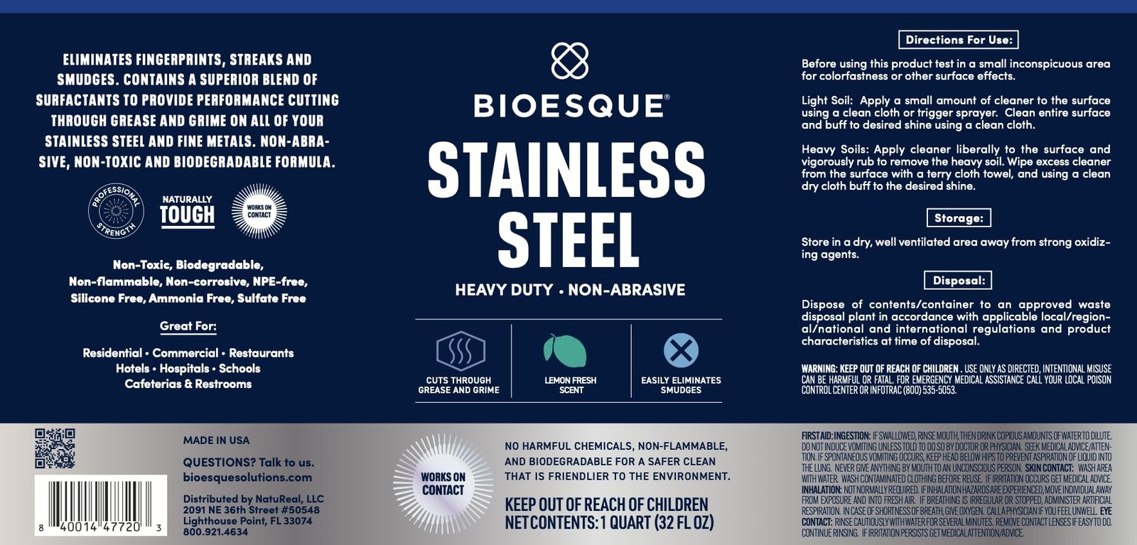 Stainless Steel Cleaner & Polish, Heavy Duty, Non-Abrasive, 32 Fl Oz (Pack of 1)