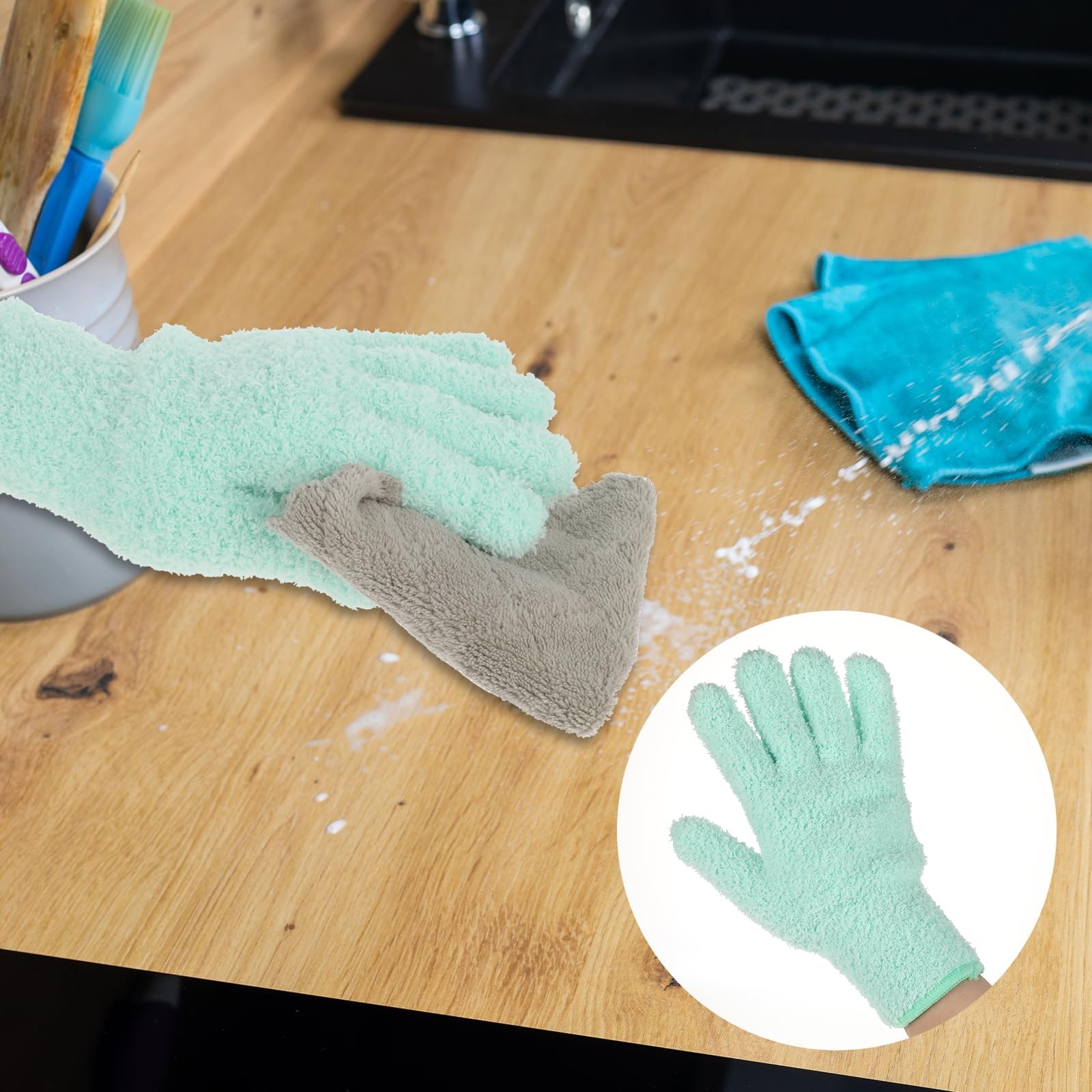 FdcLixuvol 2 PCS Dusting Gloves for House Cleaning, 22 * 13 cm, Cyan