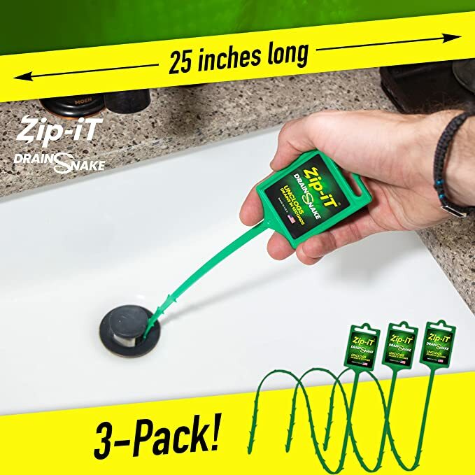 ZIP IT DRAIN CLEANER, 1-Pack Plastic Drain Stick Hair Clog Remover, drain snake