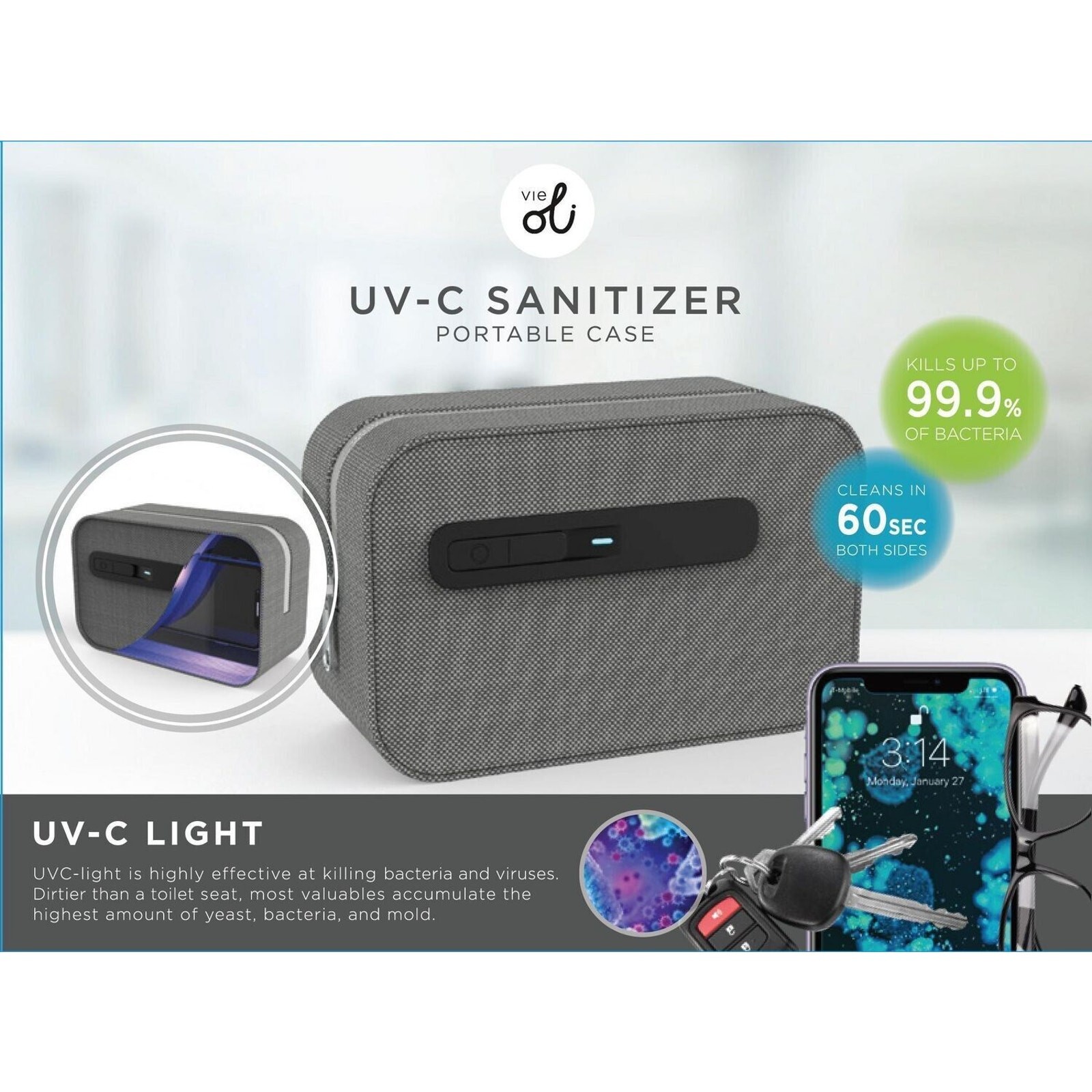 Vieoli Vie Oli Portable Uv-C Portable Sanitizer Collapsible Travel Bag MSRP $80