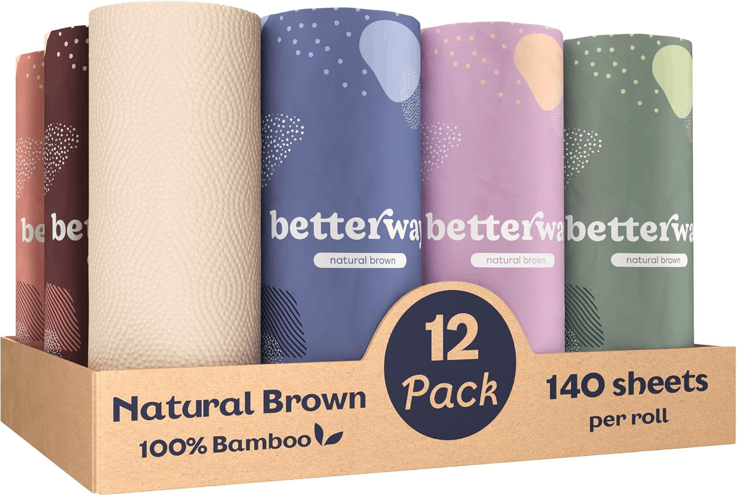 Bamboo Paper Towels 12 Pack – Unbleached, Non Toxic, PFAS Free – 140 Sheets/Roll