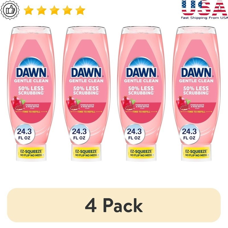 EZ-Squeeze Dish Soap Pomegranate Rosewater Gentle Clean No Mess 50% Less Scrub