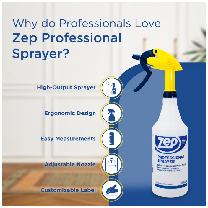 (3 Pack) Zep Professional Plastic Spray Bottle, 32 oz, Adjustable Nozzle
