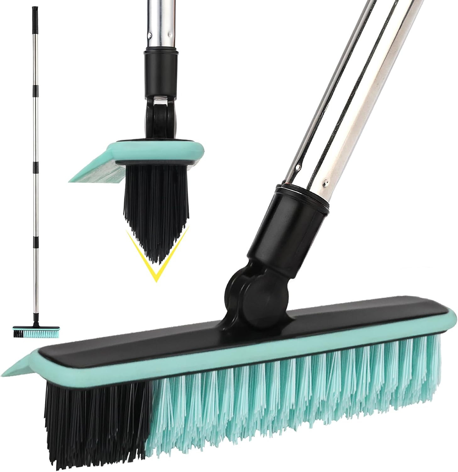 Grout Cleaner Brush with Long Handle, V-Shaped Floor Scrub Brush Swivel Grout Br