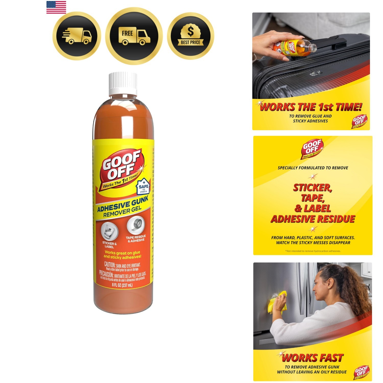 Adhesive Gunk Remover, 8 fl. oz., Removes Stickers, Glue, Labels, Tape Residu…