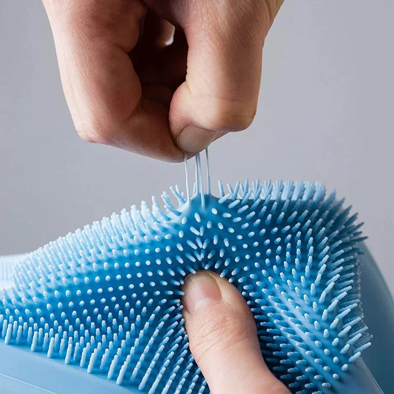 Multi-Surface Blue Silicone Cleaning Gloves (31×16Cm) – Scrubber Bristles for Ki