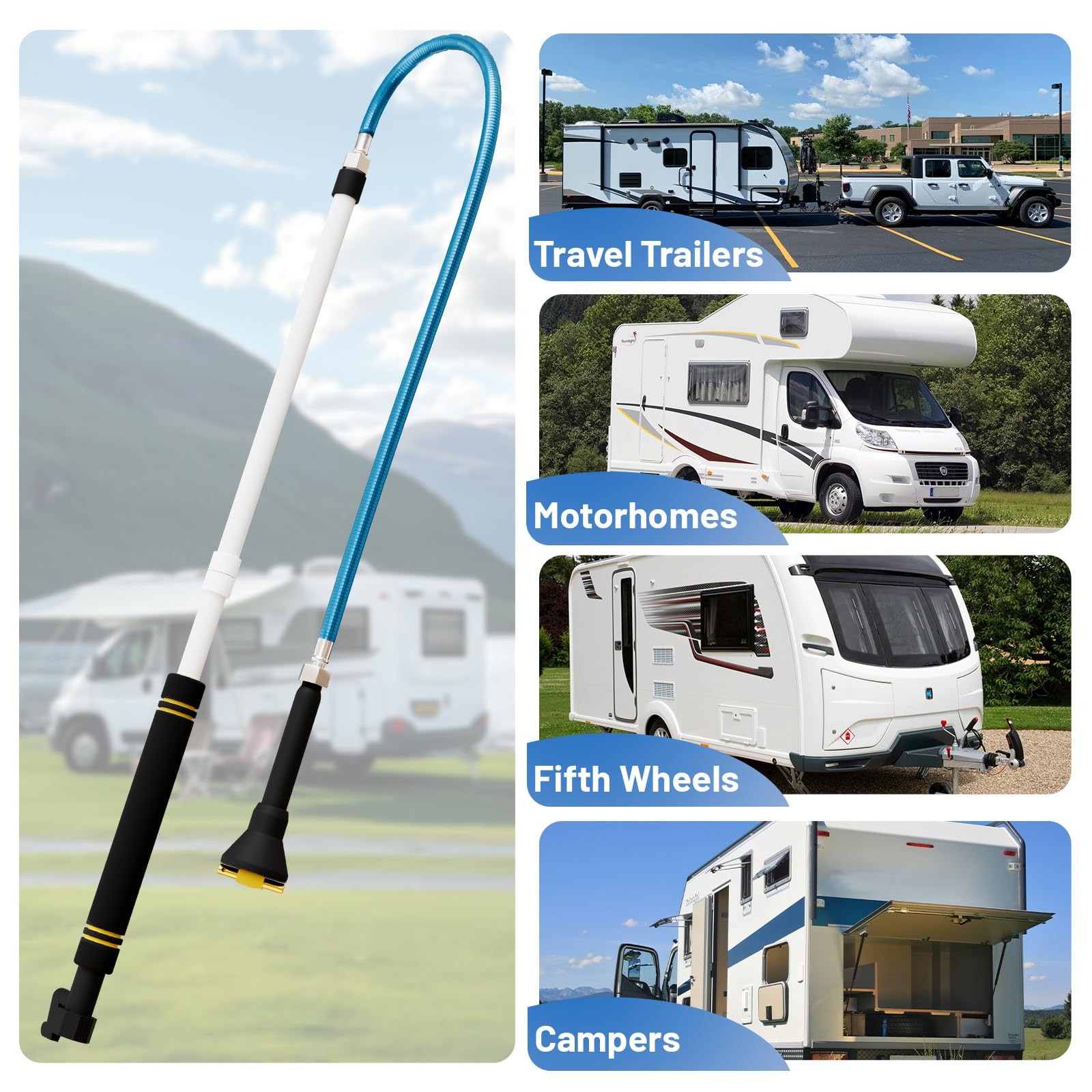 Quynhni RV Black Water Tank Cleaner Wand， 63″ Camper Water Tank Rotating Spra…