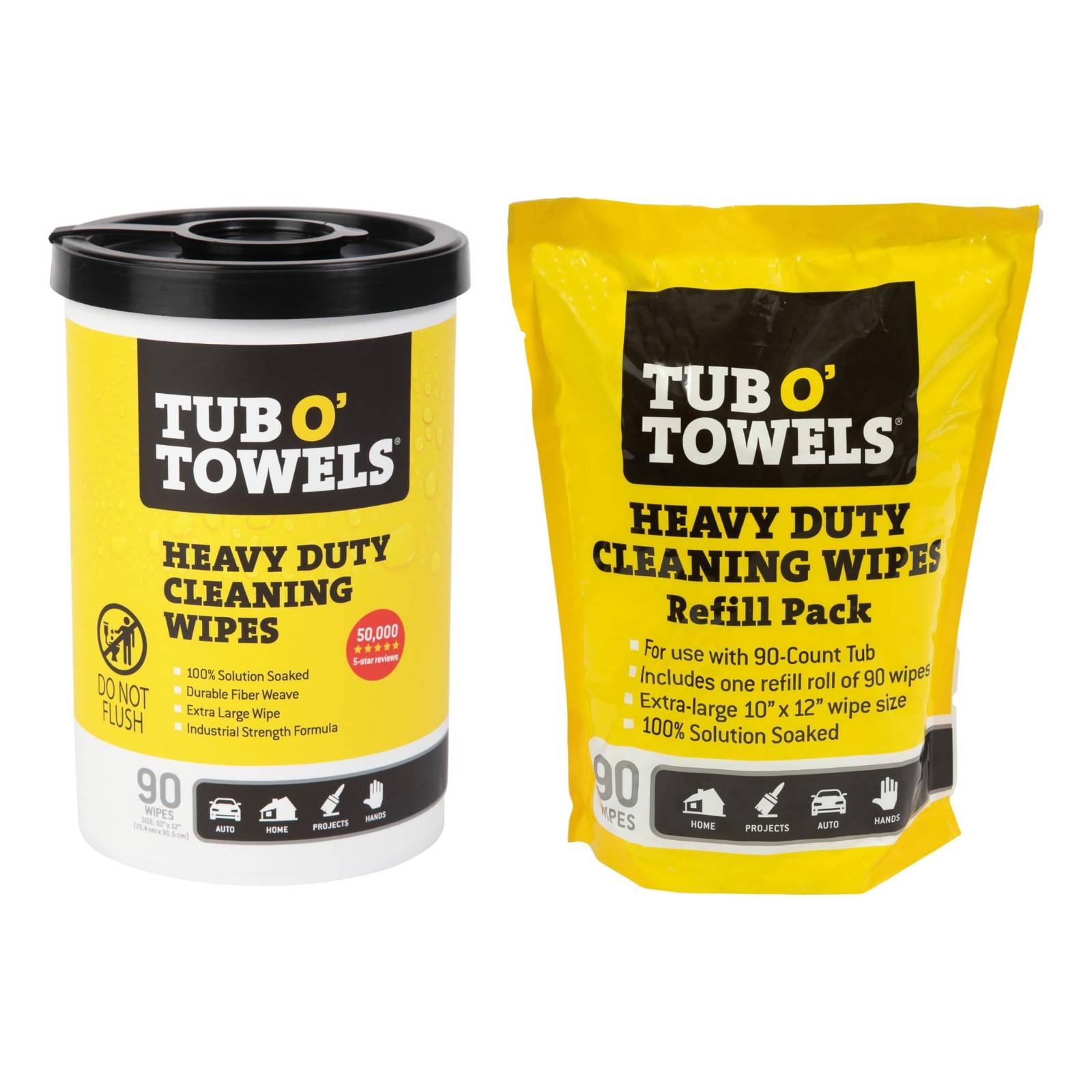 Heavy Duty Multi-Surface Cleaning Wipes, 90-Count Canister & Refill Pack, 10″x12