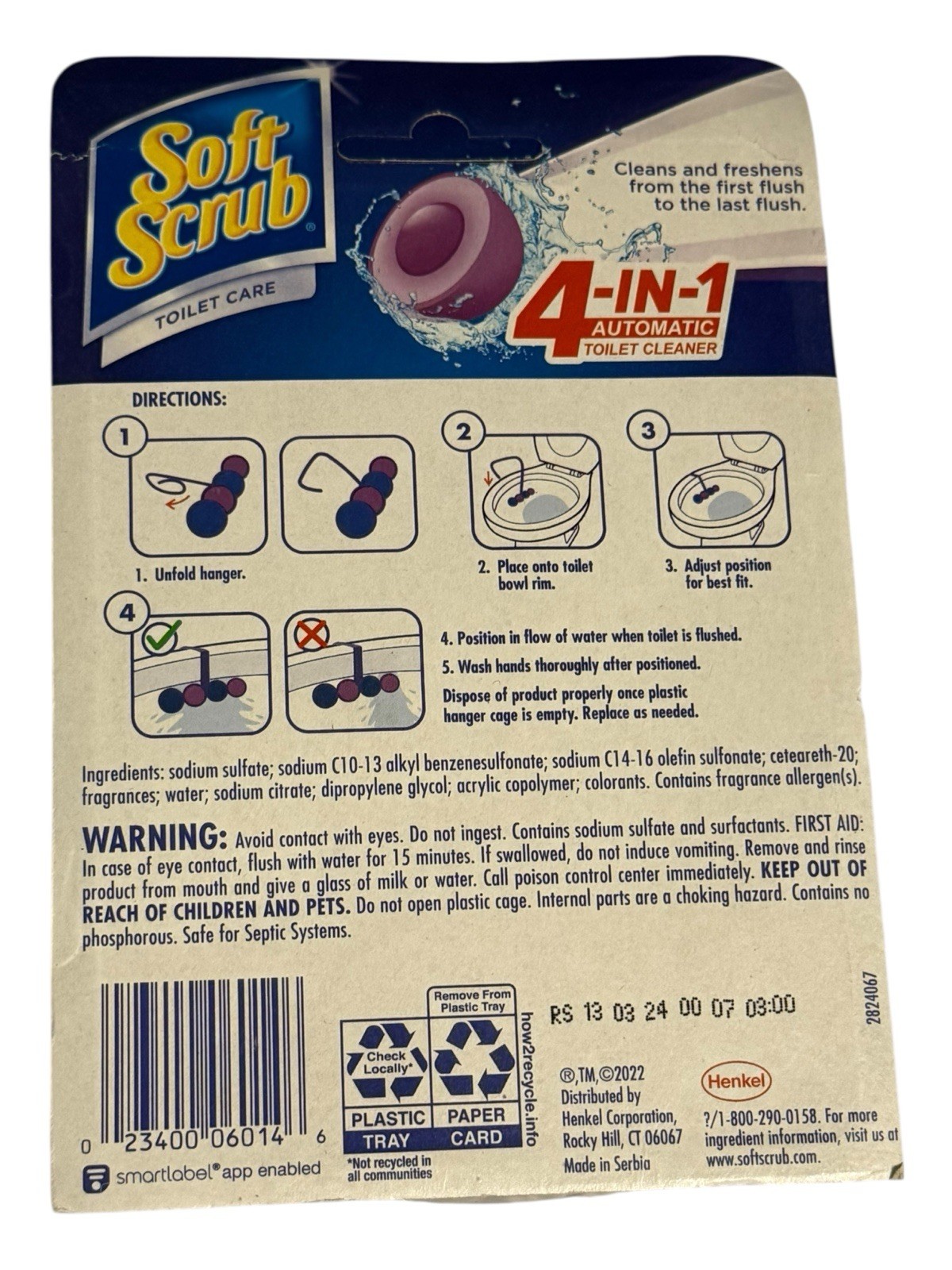 Soft Scrub Toilet Bowl Cleaner, 4-in-1 Rim Hanger, Lavender, 2 Hangers