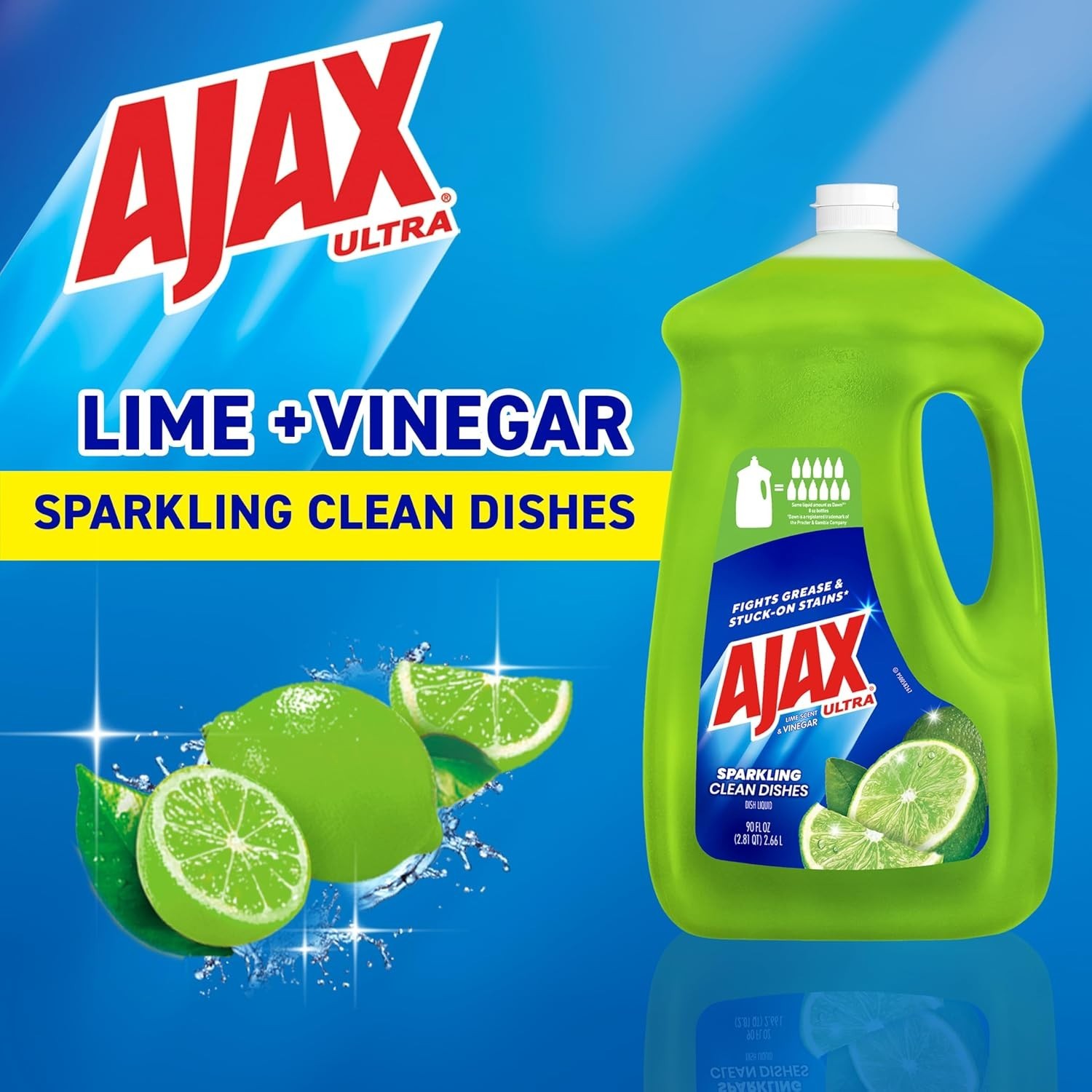 Dish Soap, Liquid, Vinegar and Lime | 90 oz Bottle | Pack of 2 | Ultra Formula