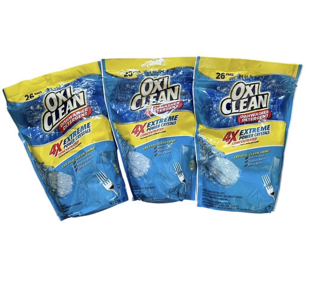 Oxi Clean Dishwasher Detergent 4x Extreme Power Crystals 26ct Each New – 3 Pack