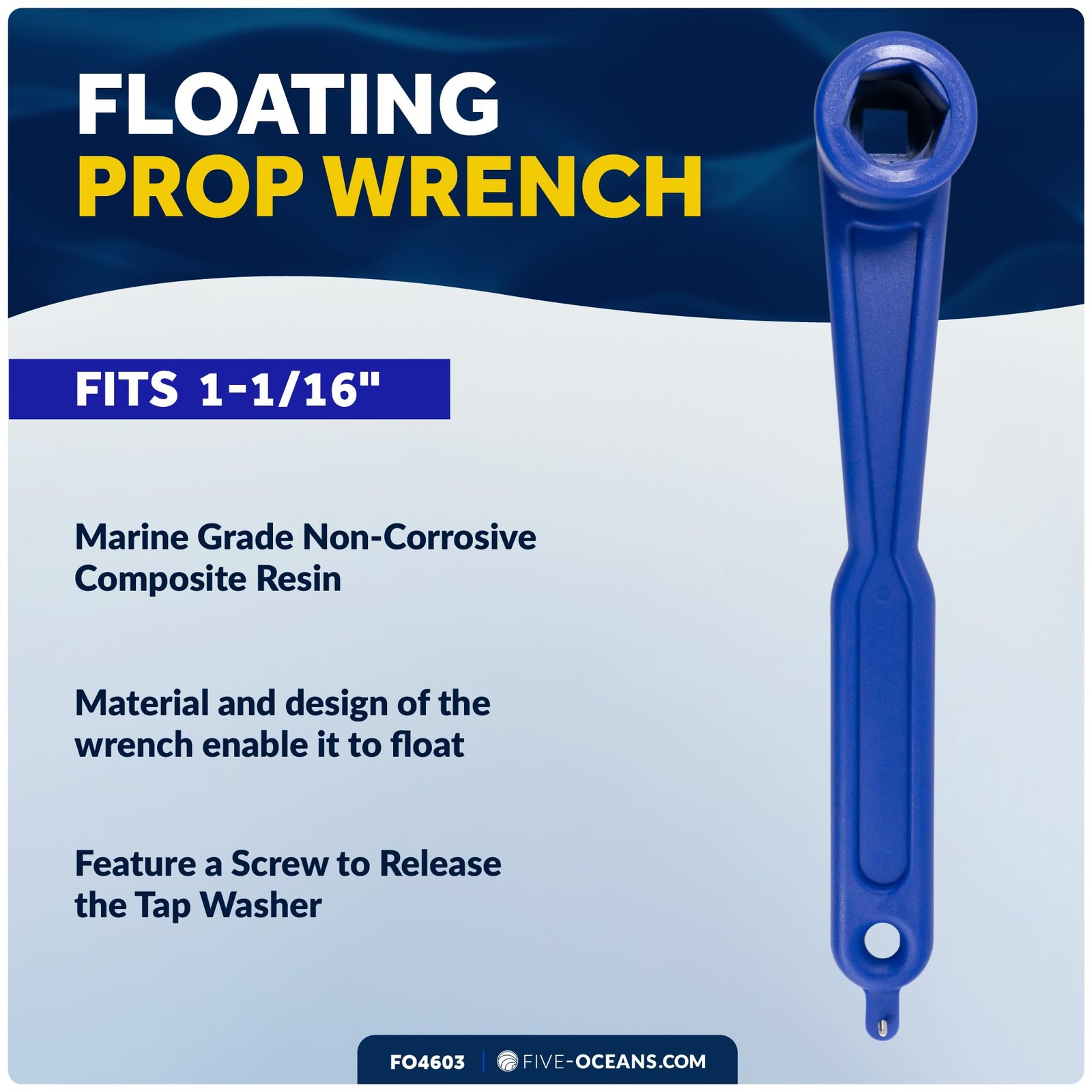 Five Oceans Prop Wrench, Floating Boat Propeller Wrench 1 1/16 Inches Nuts fo…