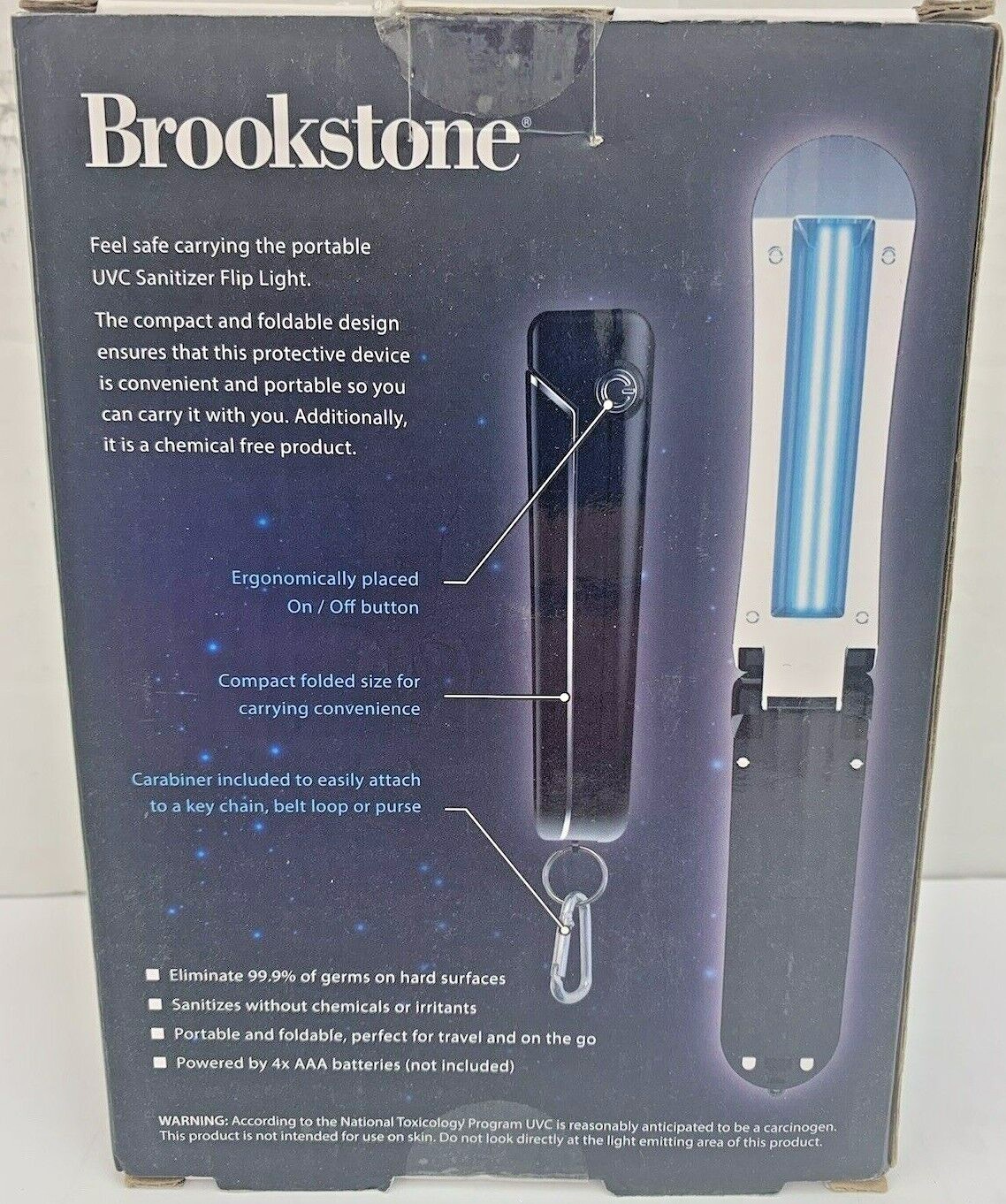 Brookstone UVC Sanitizer Flip Light, Chemical Free & Portable Eliminates 99.9%