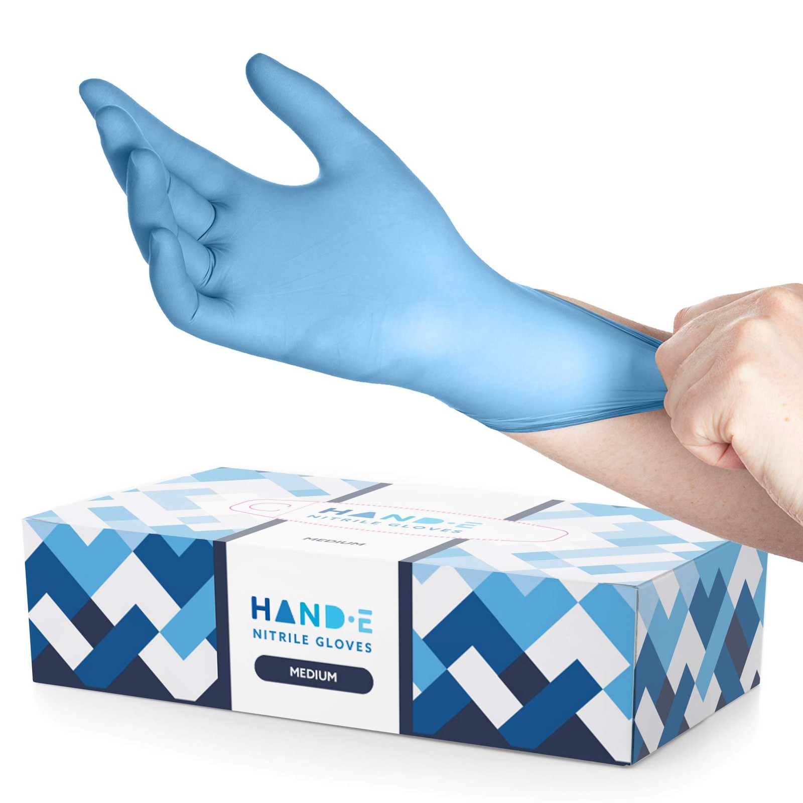 Hand-E Disposable Blue Nitrile Gloves Medium – 100 Count (Pack of 100)