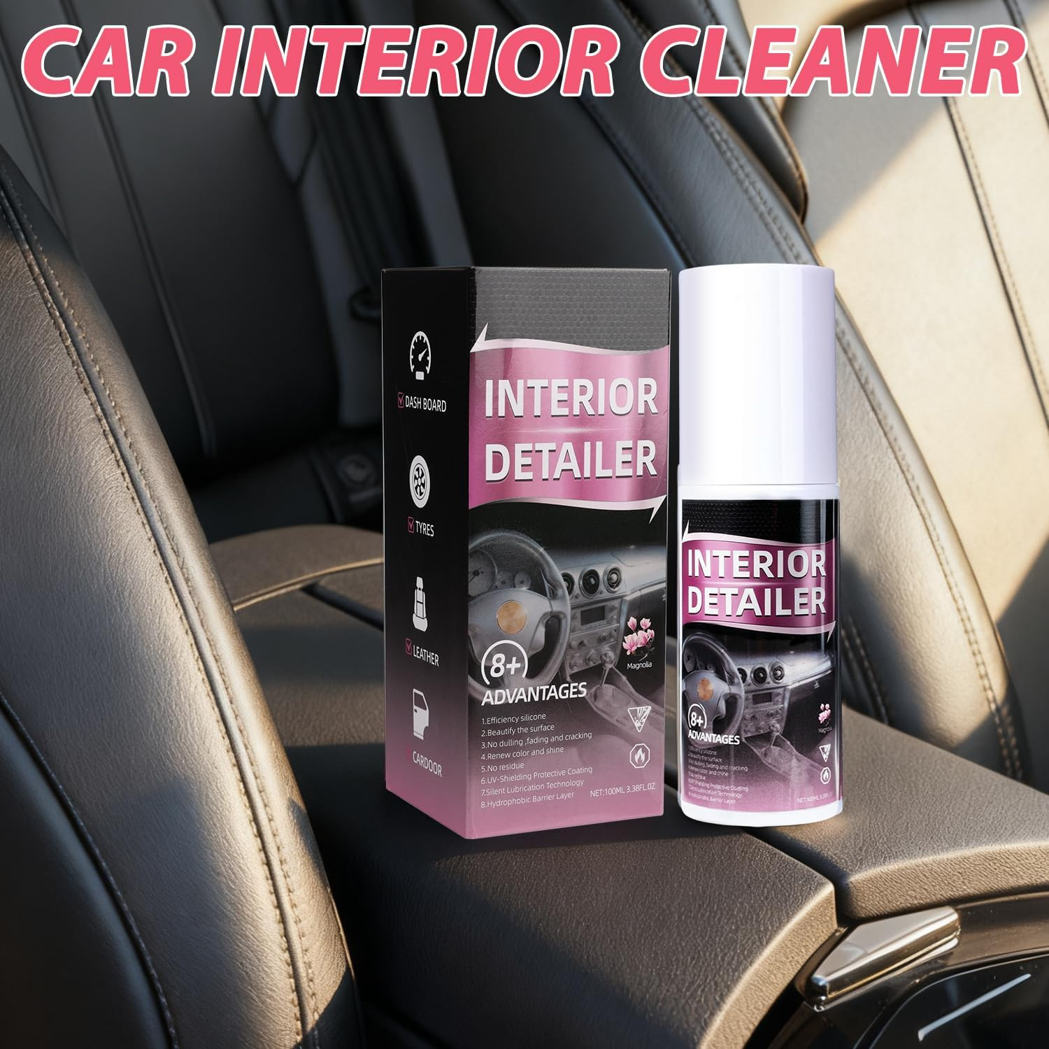 2Pcs Car Interior Cleaner,Deep Cleaner Polishing,Large 15 Ounce Capacity Interio