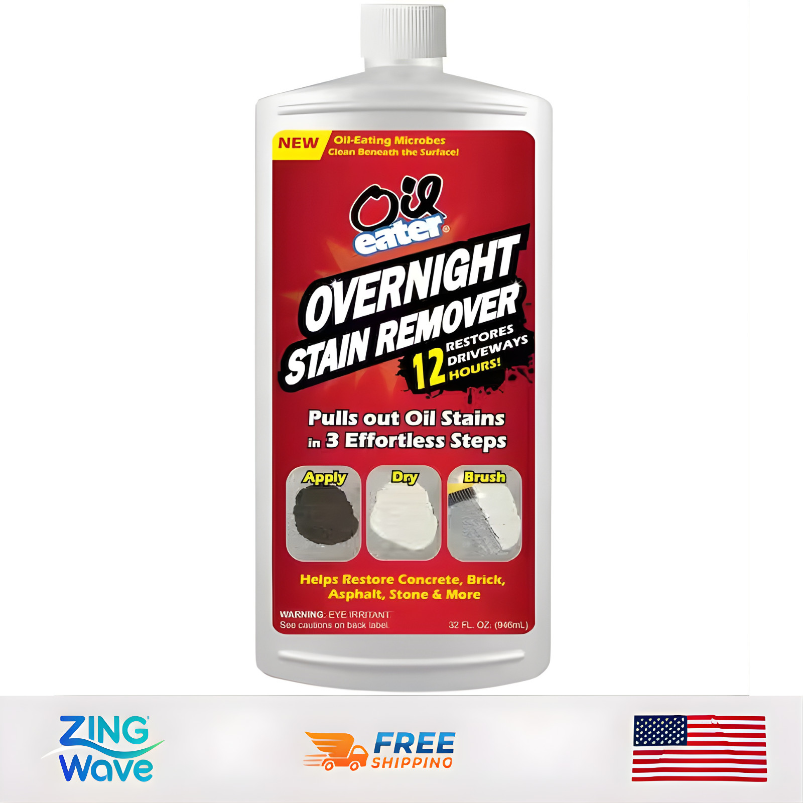 32 oz Overnight Oil Stain Remover for Concrete Driveway, Garage, Pavers – 1 Pack
