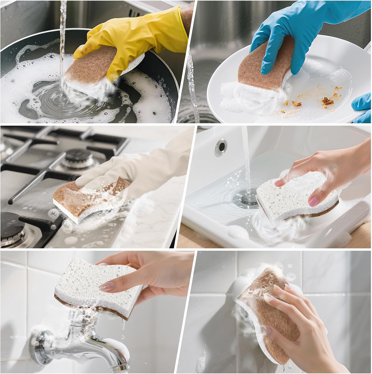 12Pack Natural Kitchen Sponge, Biodegradable Cellulose and Coconut Scrubber, Eco