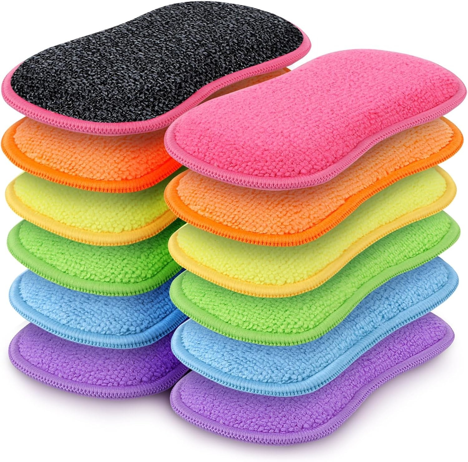 Durable 12 Pack Microfiber Sponges – Non-Scratch Design for All Kitchen Surfaces