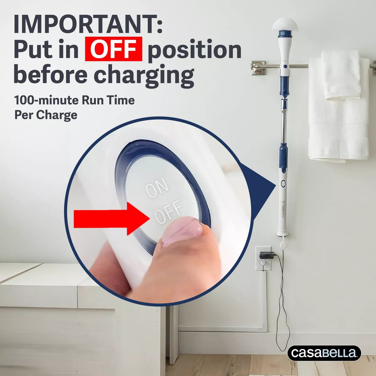 Casabella Power Spin Scrubber: Multipurpose Cleaning, Metal Handle, Shower, Lami