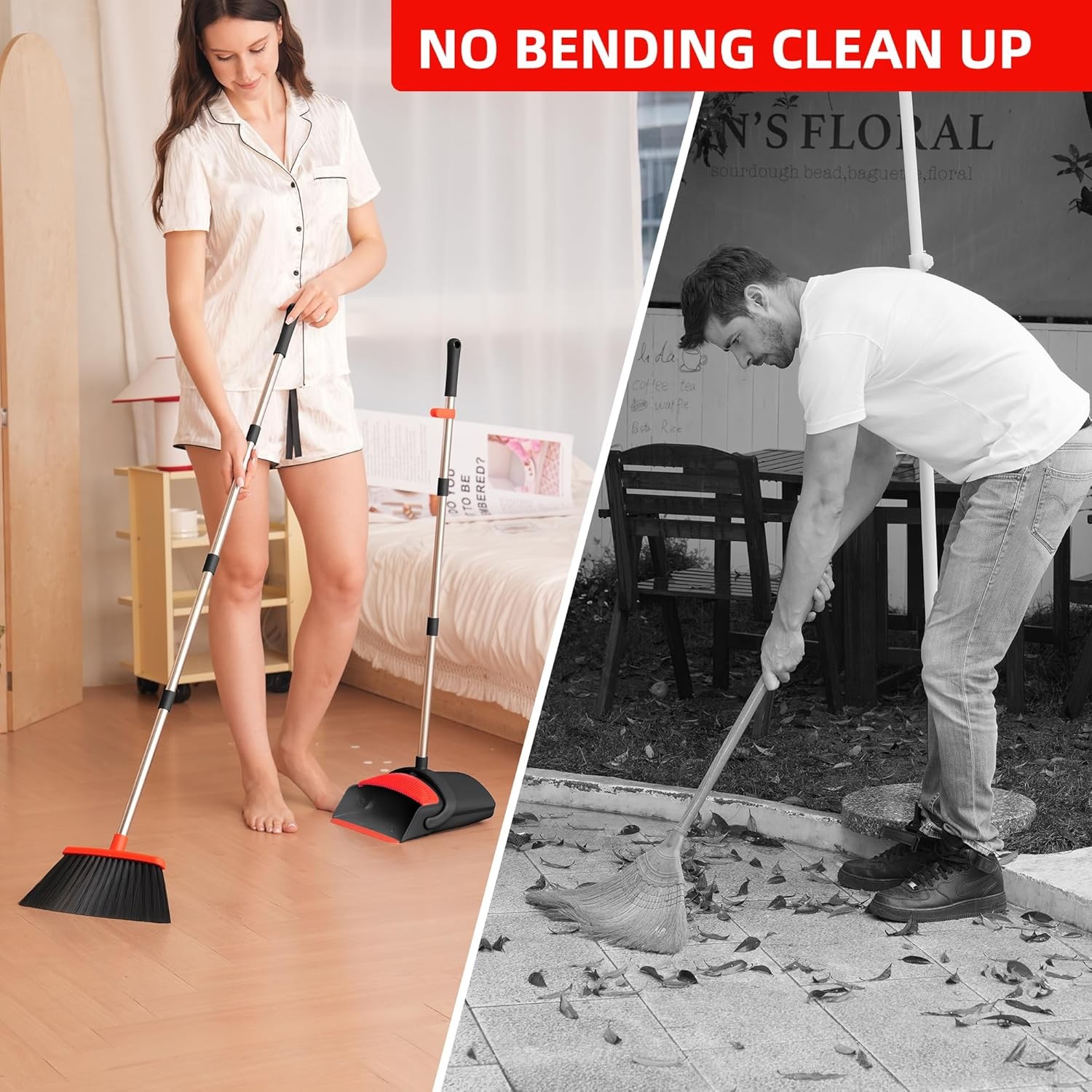 Broom and Dustpan Set for Home, Broom with Dustpan bo Set with Dustpan