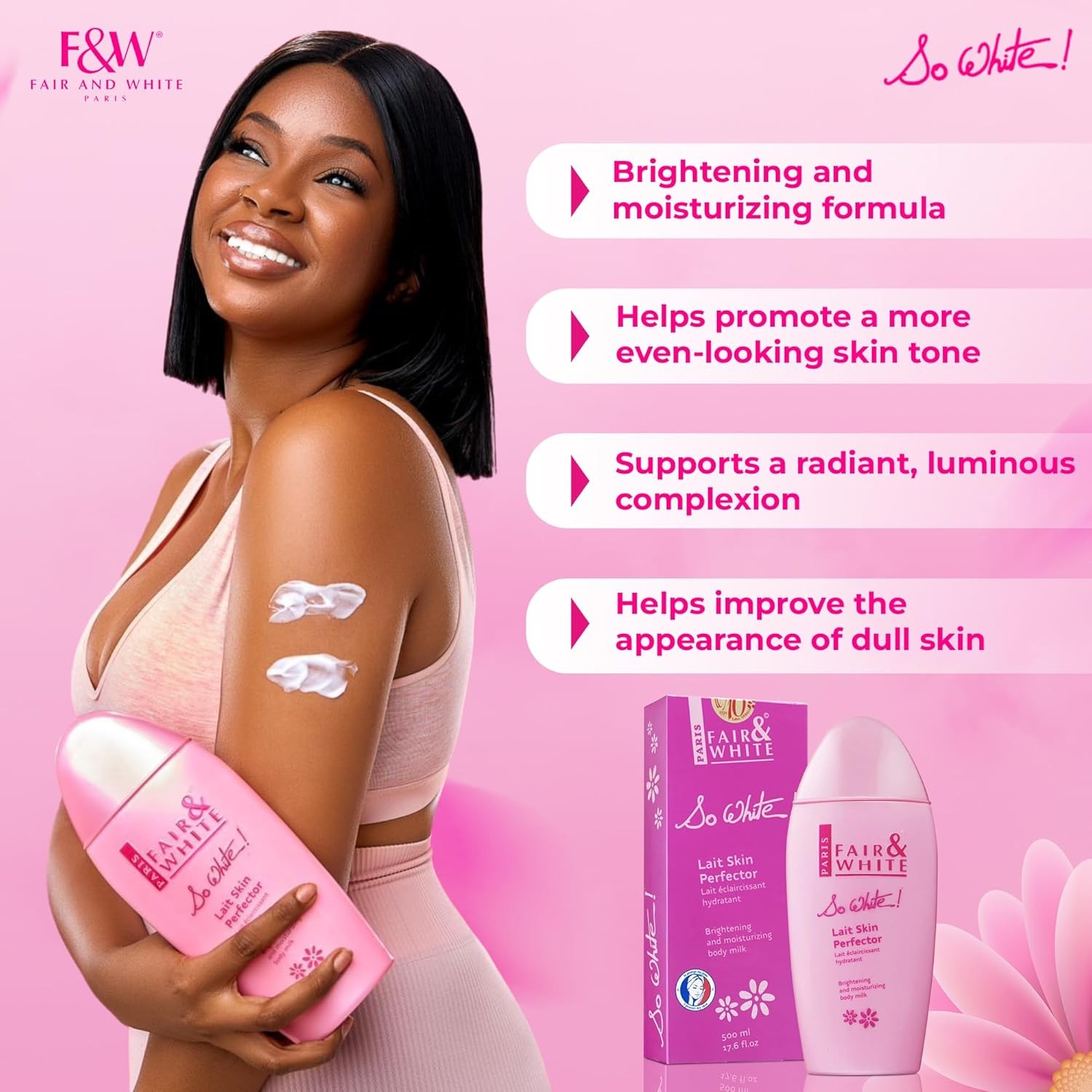FAIR & WHITE So White, Skin Brightening Lotion – 500 ml / 17.6 Fl oz – Daily M