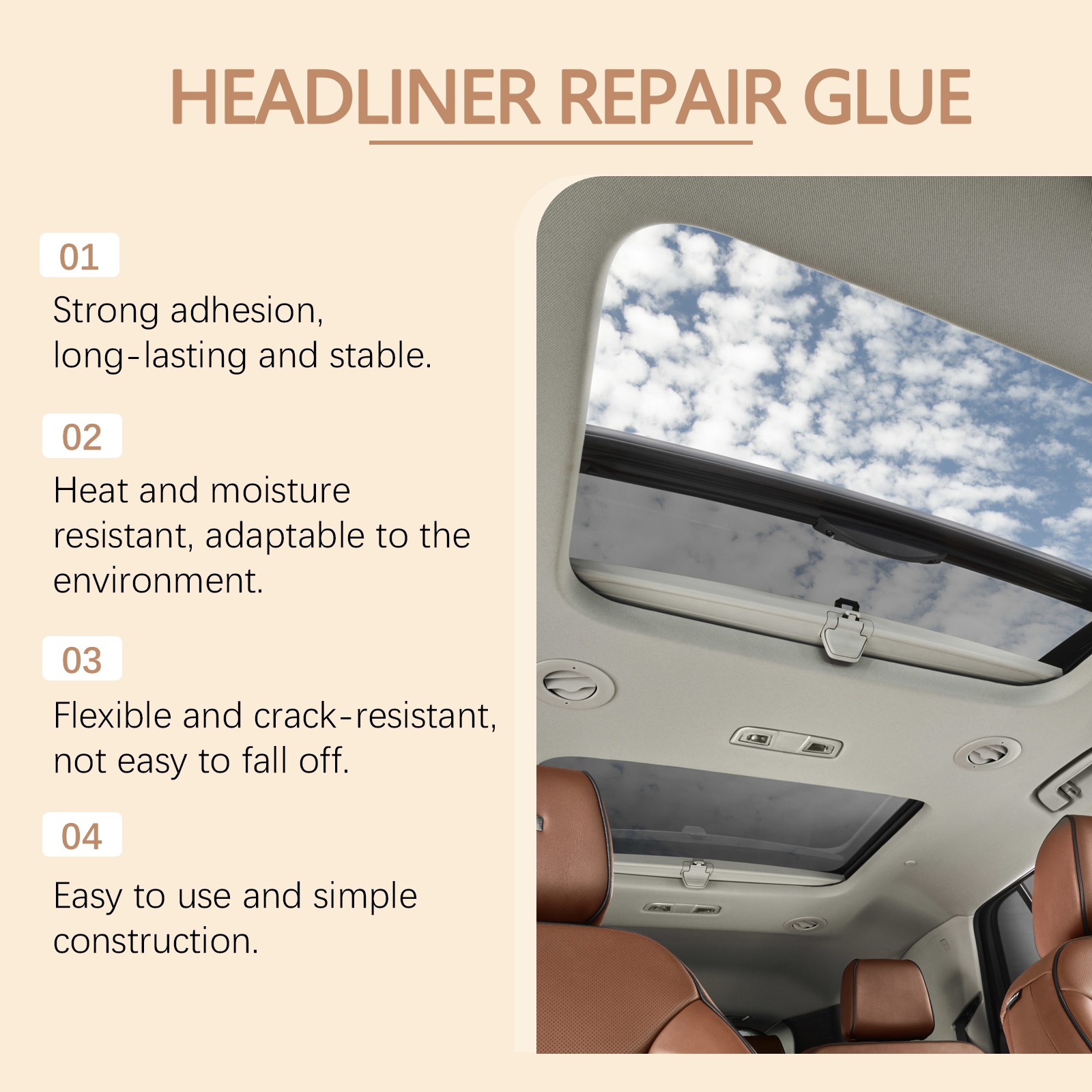 Headliner Adhesive – High Temperature Flexible Fabric Glue for Car Roof Repair