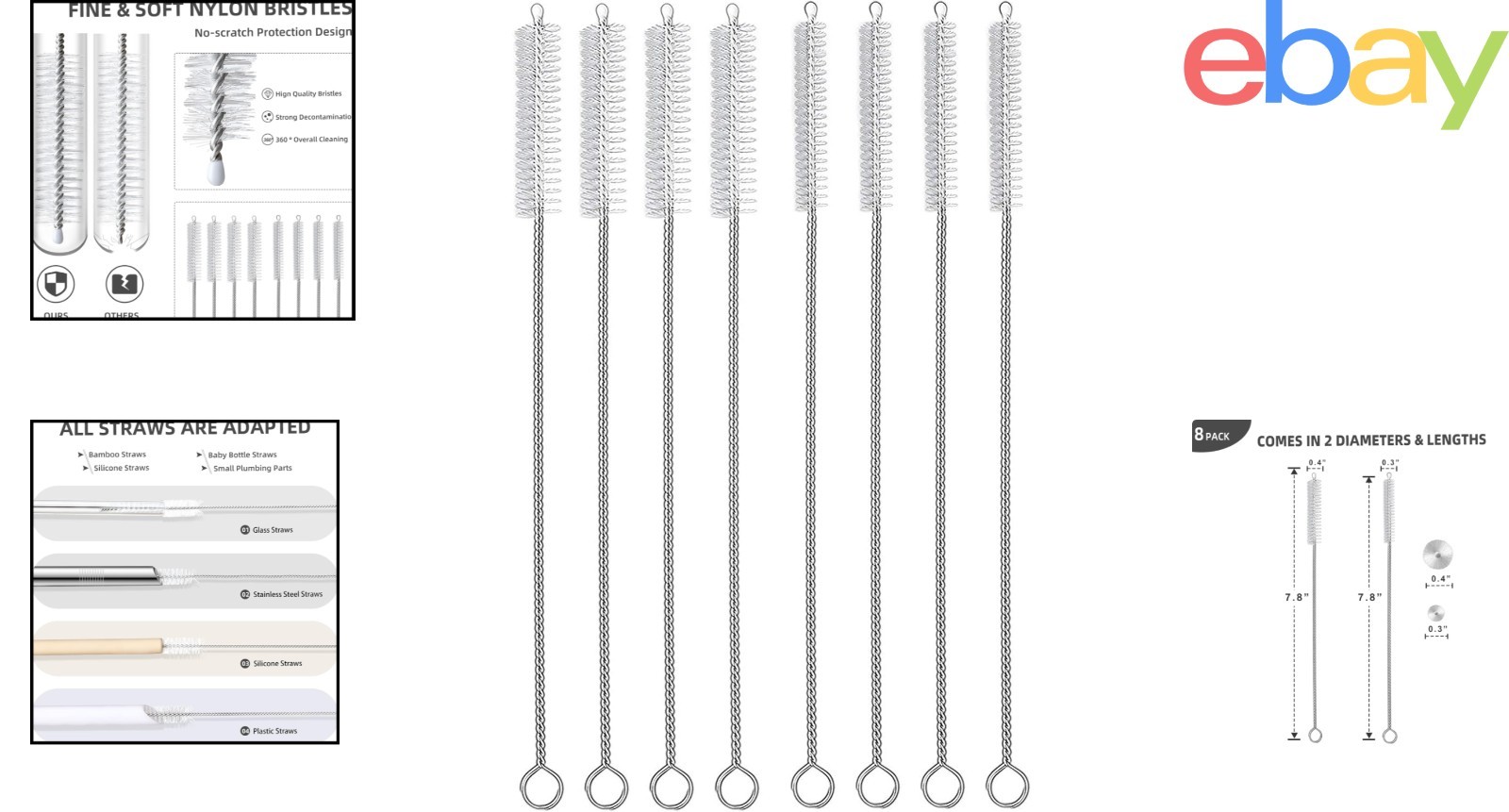 Flexible Long Cleaning Brushes for Straws, Hookah, Coffee Pot, and Pet Fountains