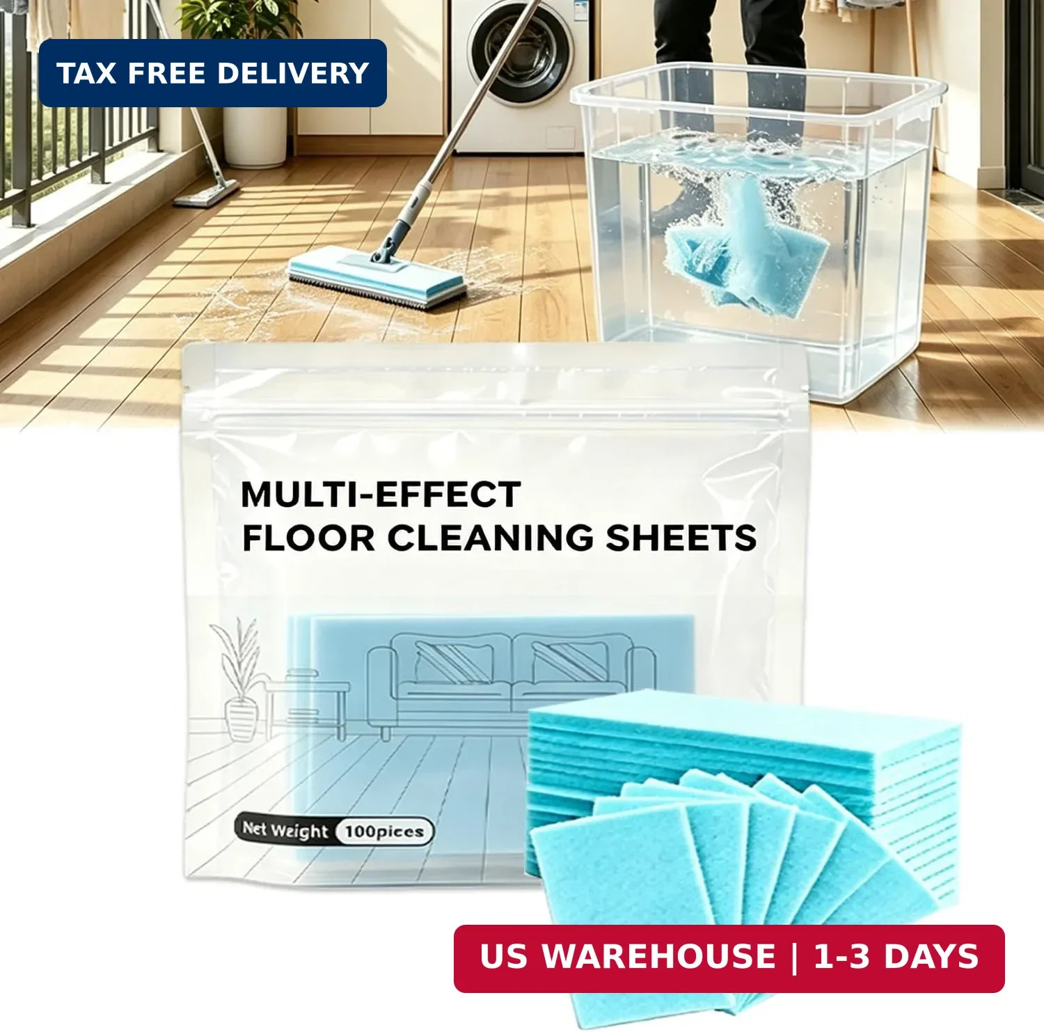 100 Piece Multi-Surface Floor Cleaning Tablets, Multi Effect Floor Cleaner Sheet