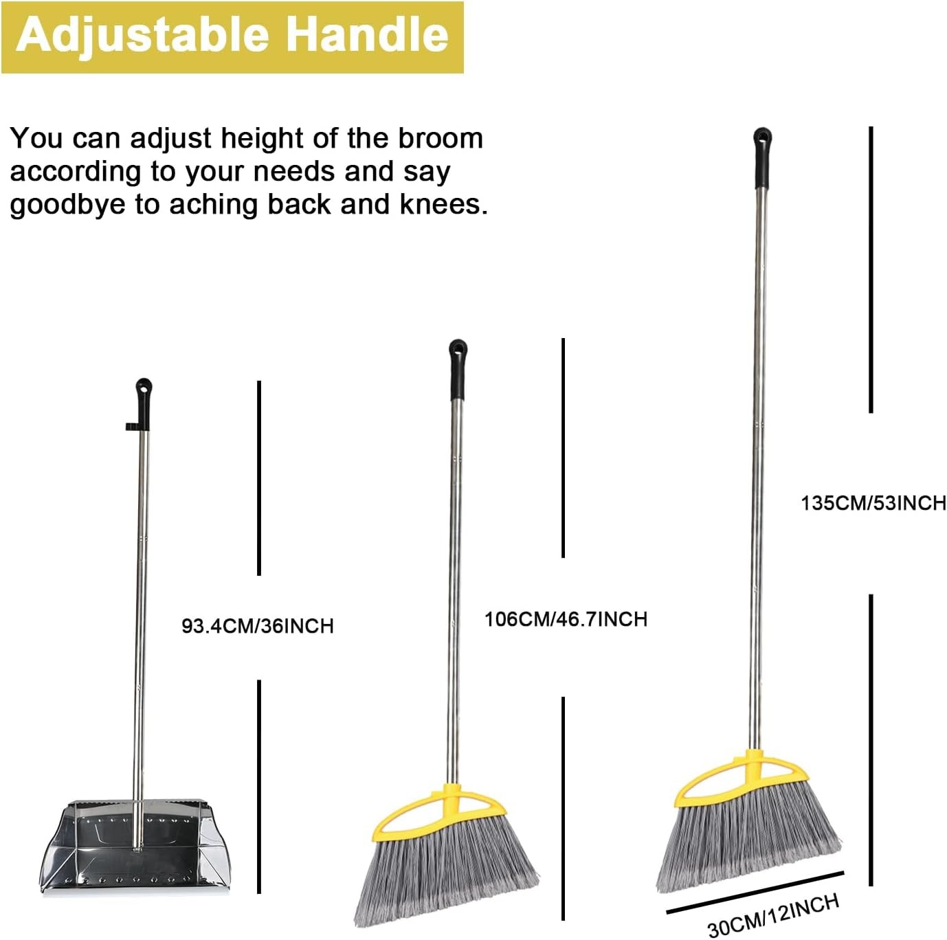 Stainl Steel Dustpan with Outdoor Stiff Bristles Broom, Long Handle