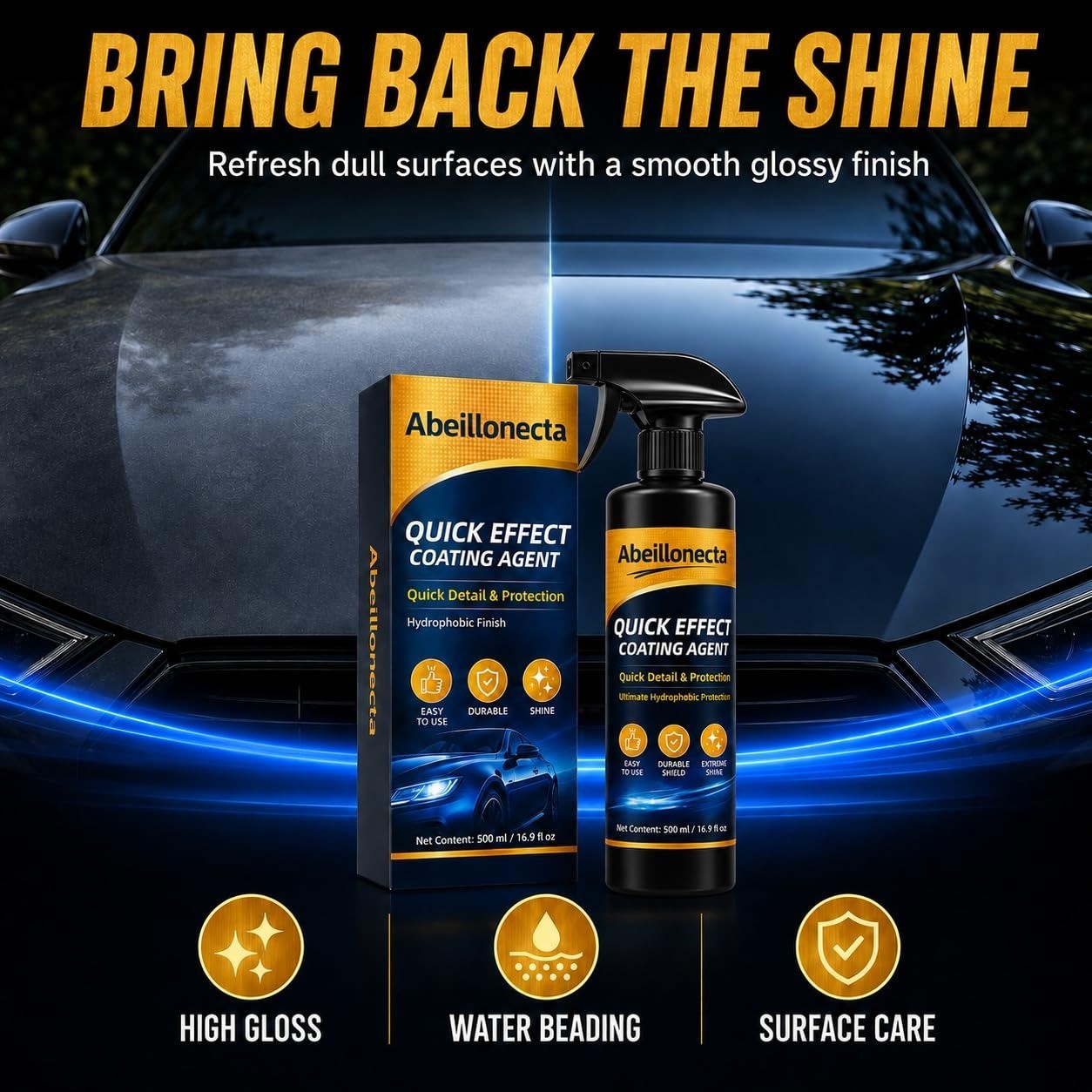 500ML Car Coating Spray – Quick Shine & Protection for Vehicles (2 Pcs)