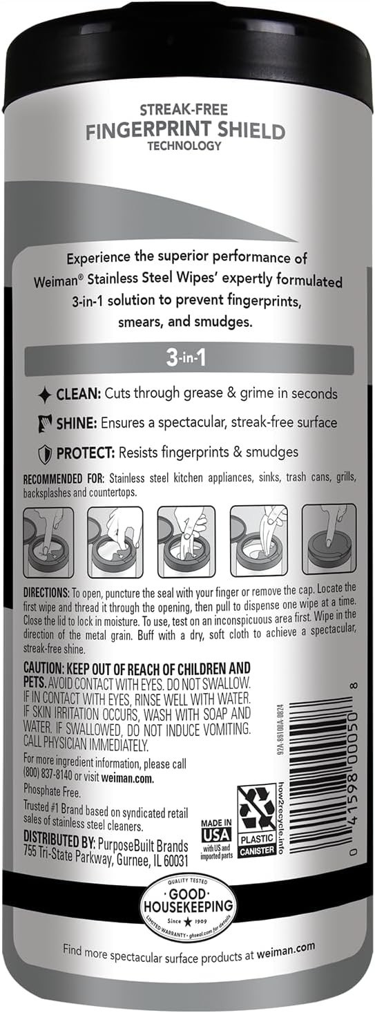 Stainless Steel Cleaner, 30 Count Wipes, Anti-Fingerprint, Removes Grease, Wa…