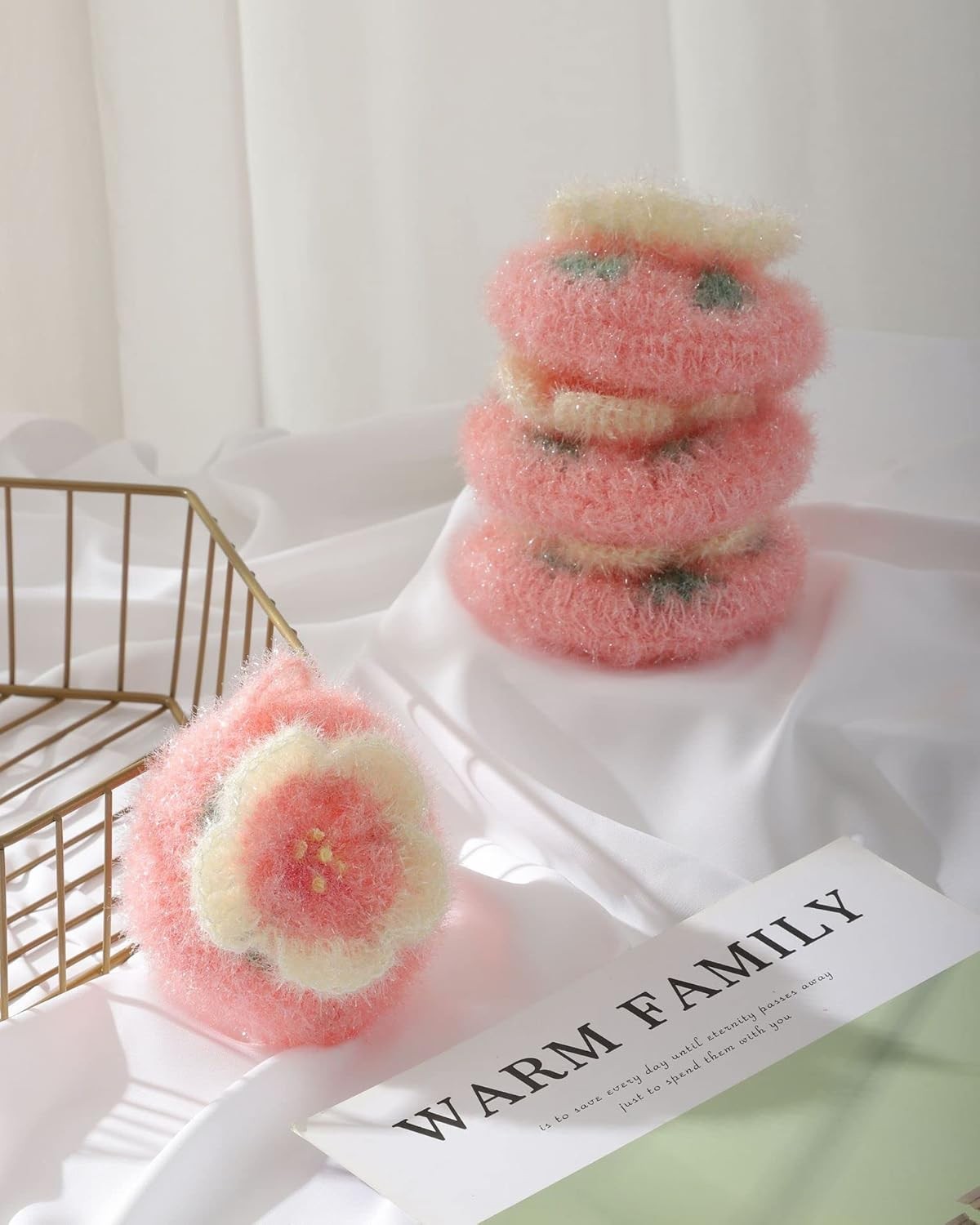 Cherry Blossom Shaped Acrylic Dish Scrubber, Flower Shaped Hand Crochet