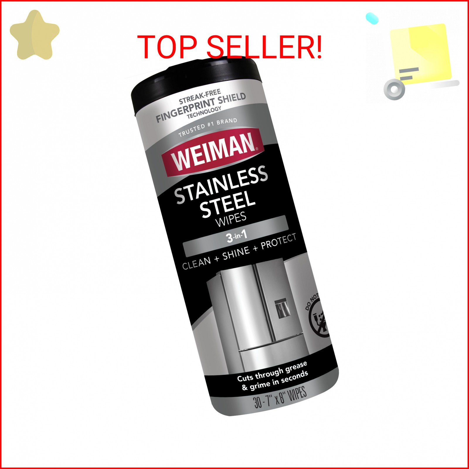 Weiman Stainless Steel Cleaner, 30 Count Wipes, Anti-Fingerprint, Removes Grease