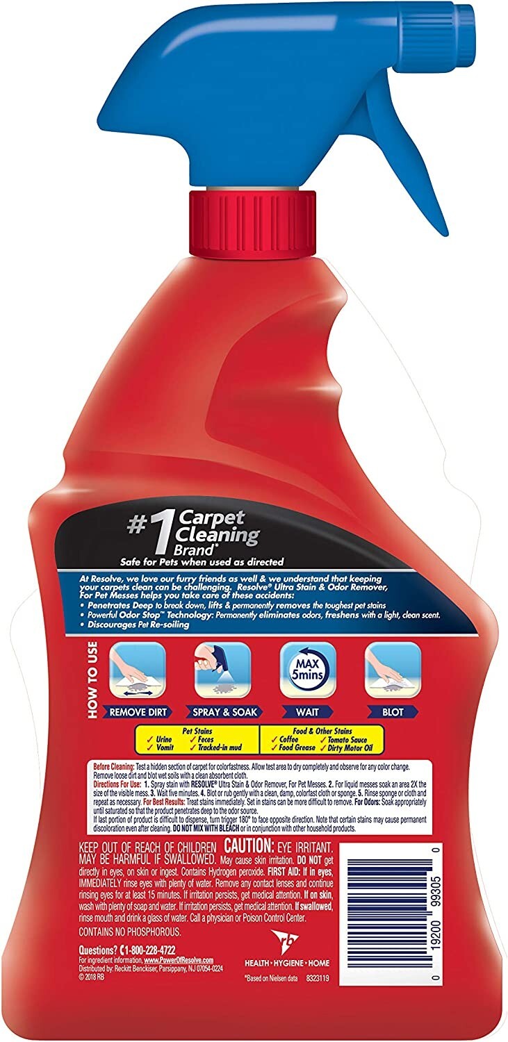 Resolve Ultra Pet Odor and Stain Remover Spray, Carpet Cleaner, 32oz