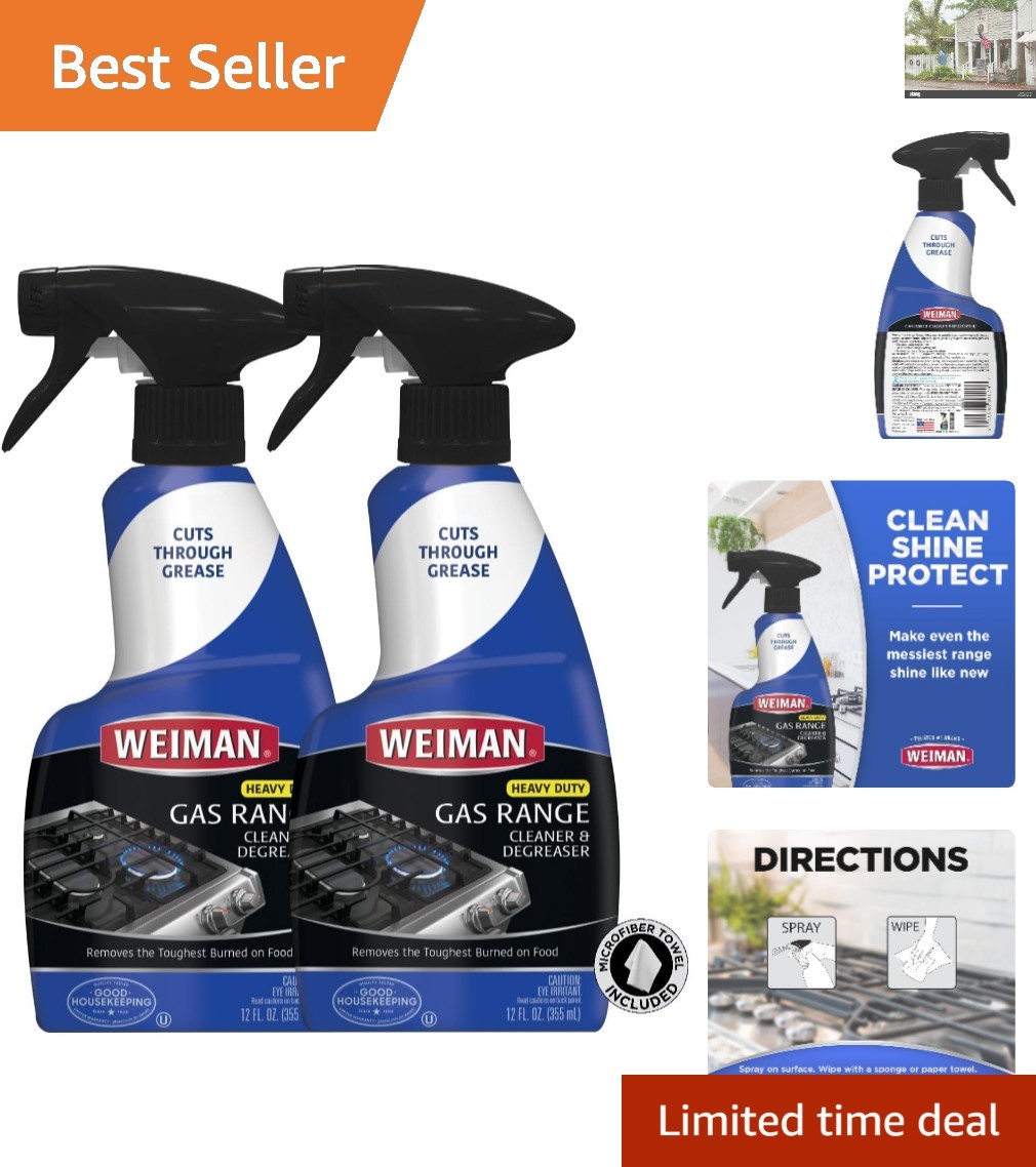 Powerful 24 oz Gas Range and Stove Top Cleaner – 2 Pack with Microfiber Towel