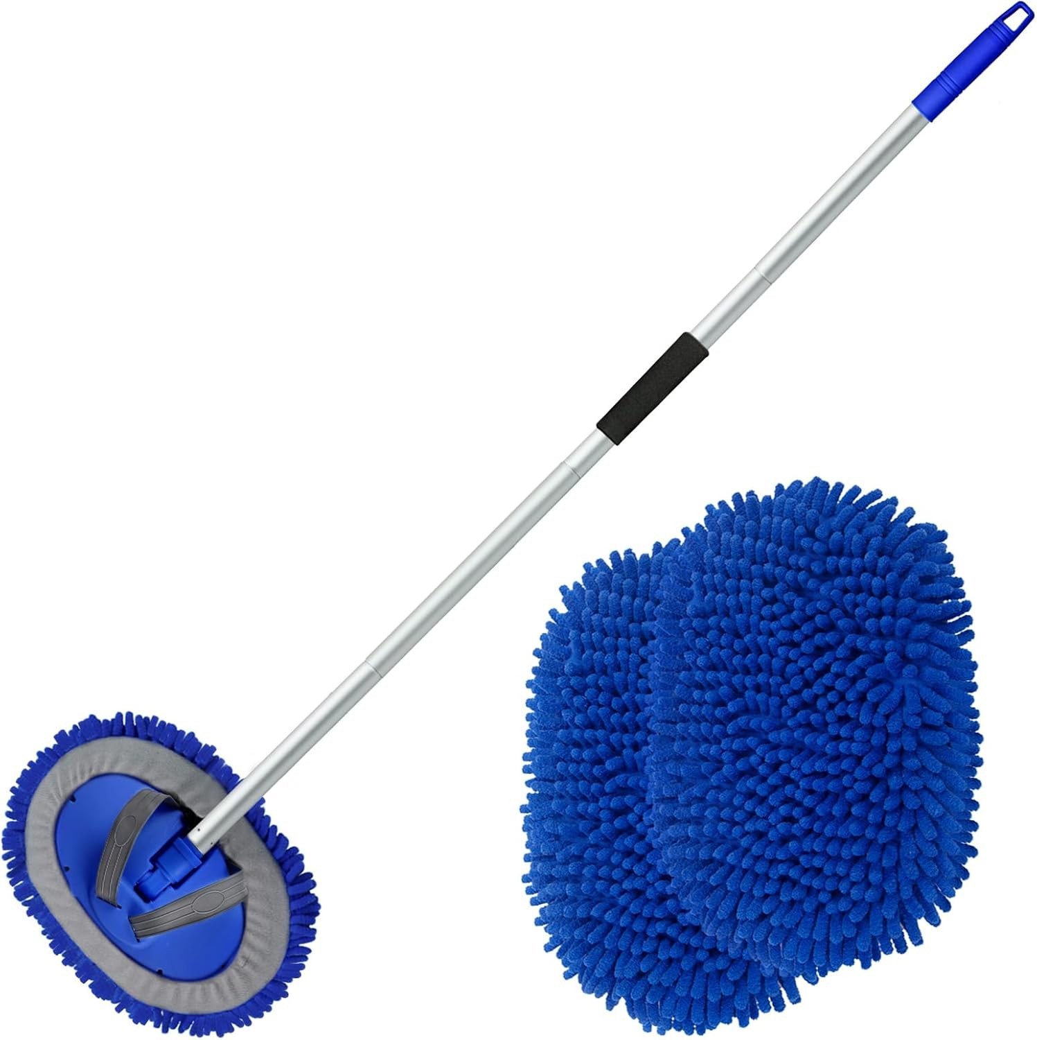62″ Microfiber Car Wash Brush with Long Handle Car Washing Mop Kit Mitt Spong…