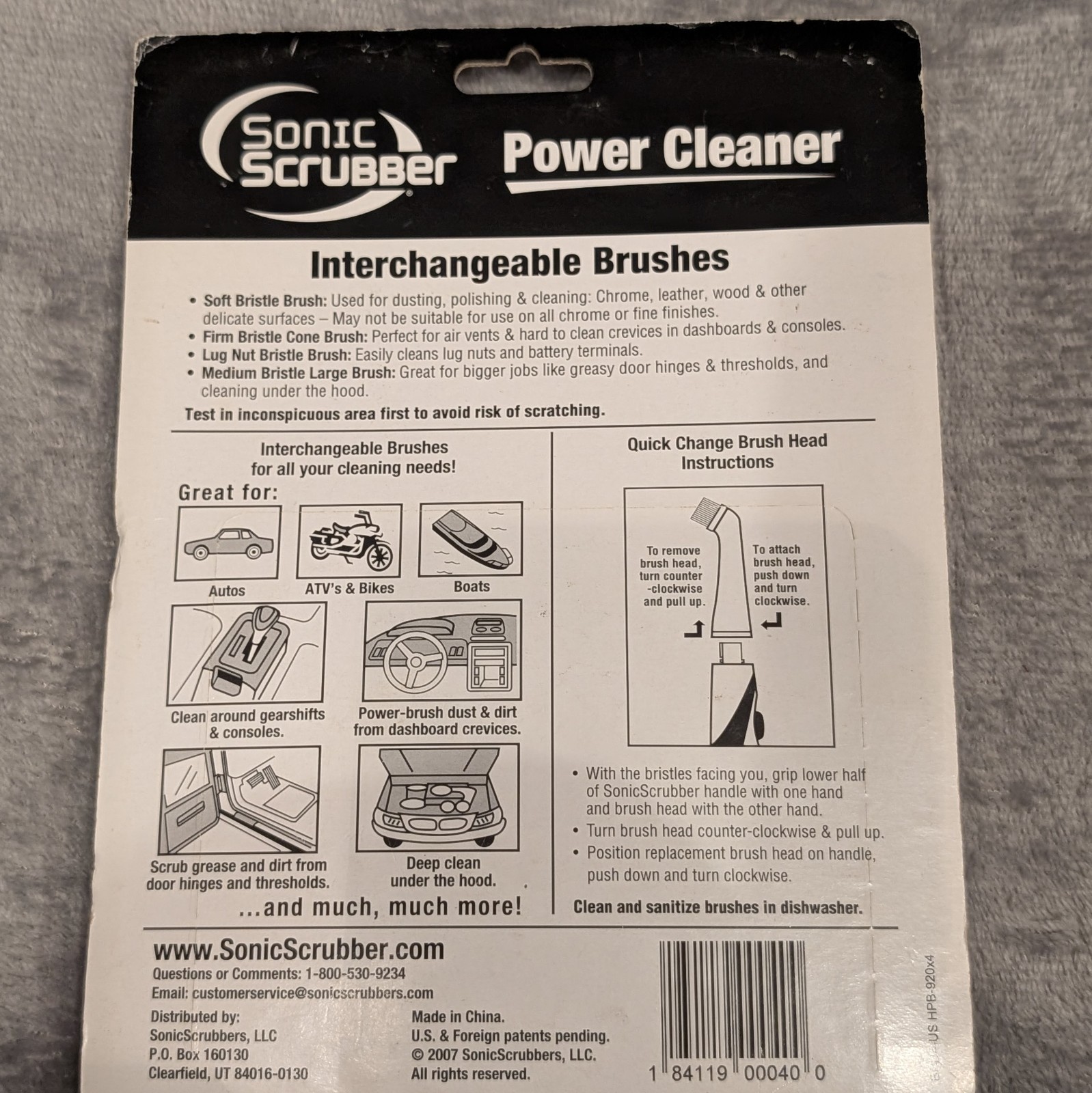 Sonic Scrubber Pro Automotive Detailer Power Cleaner Interchangeable Brushes NEW