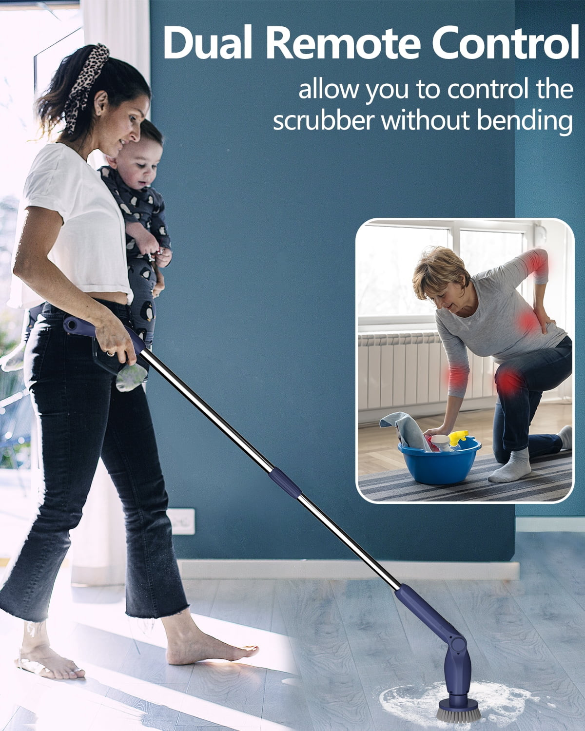 Cordless Electric Spin Scrubber Bath Tub Power Scrubber Long Handle Brush Heads