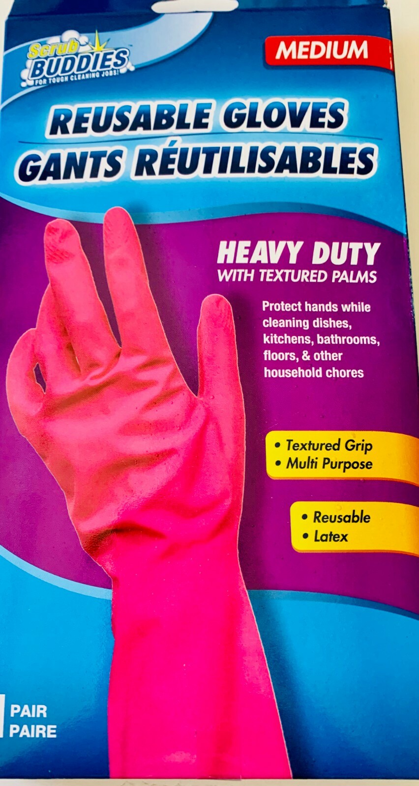 Two [2] Pairs Clean Scrub Buddies Long-Cuff Reusable Medium Latex Gloves Large