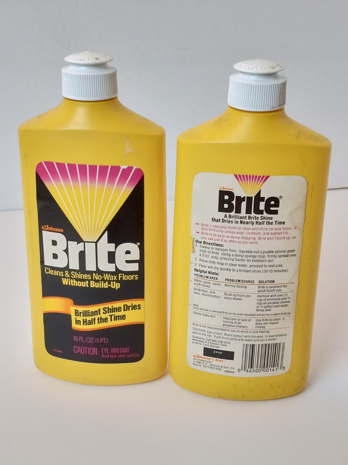 2 Johnson Brite Cleans & Shines No-Wax Floor Without Build Up 16 FL OZ 1982 PROP